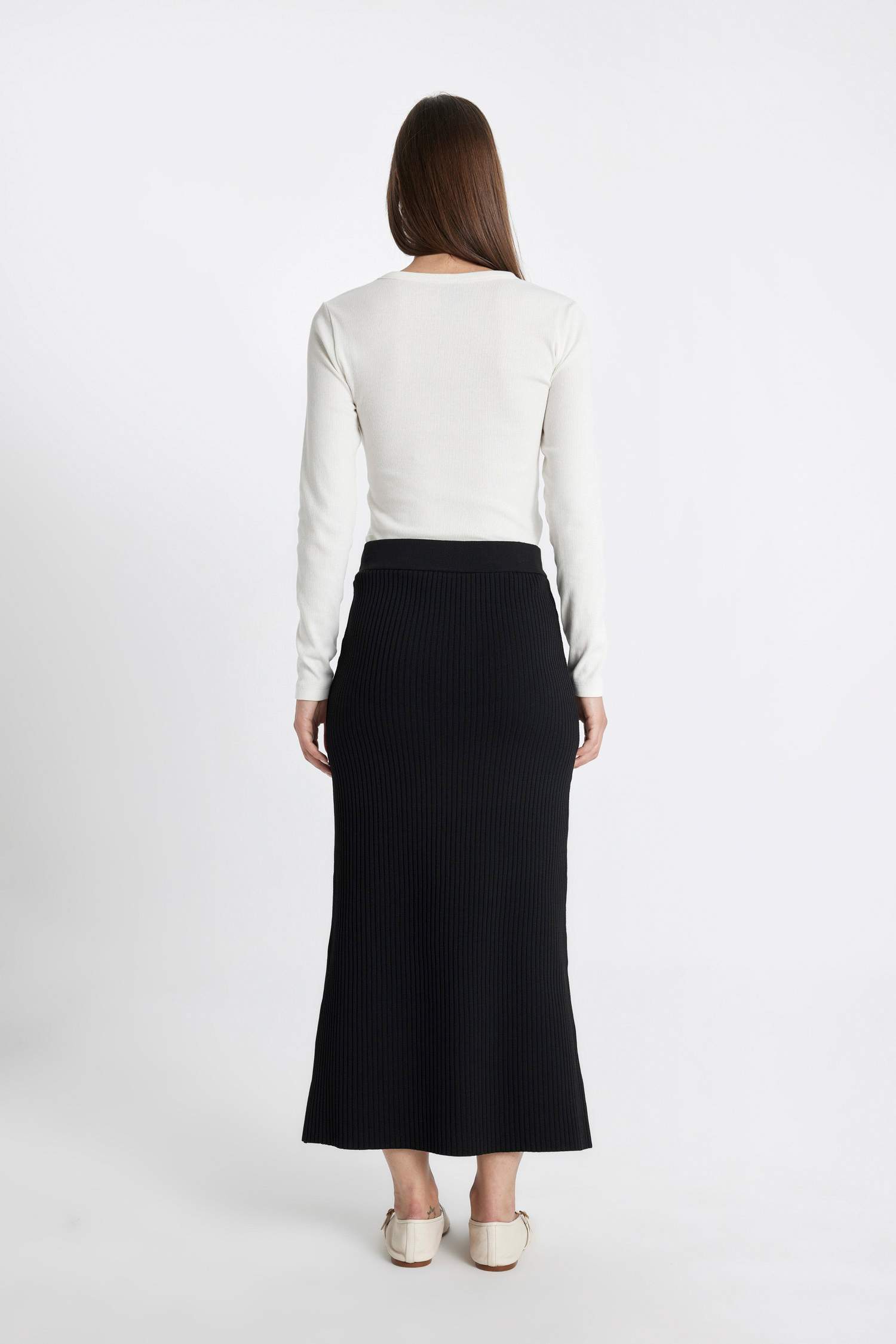 Regular Fit Basic Düz Maxi Siyah Triko Etek