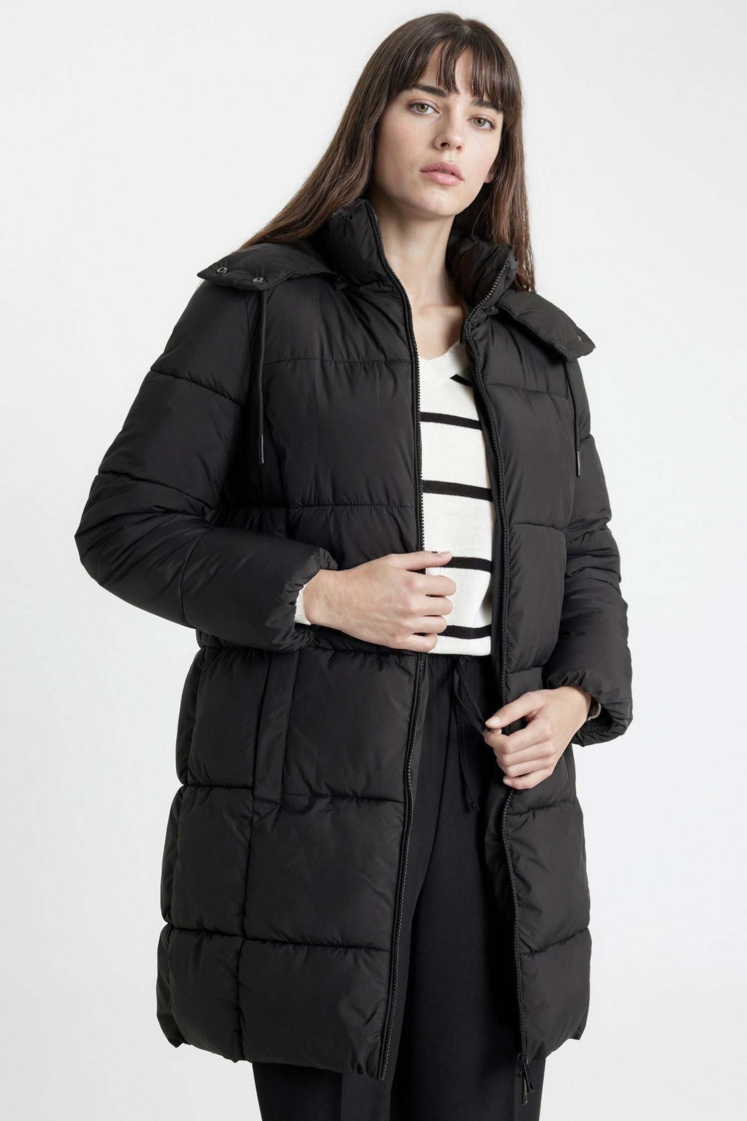 Puffer Şişme Uzun Mont Parka Su Geçirmez Regular Kalıp Çıkarılabilir Kapüşonlu