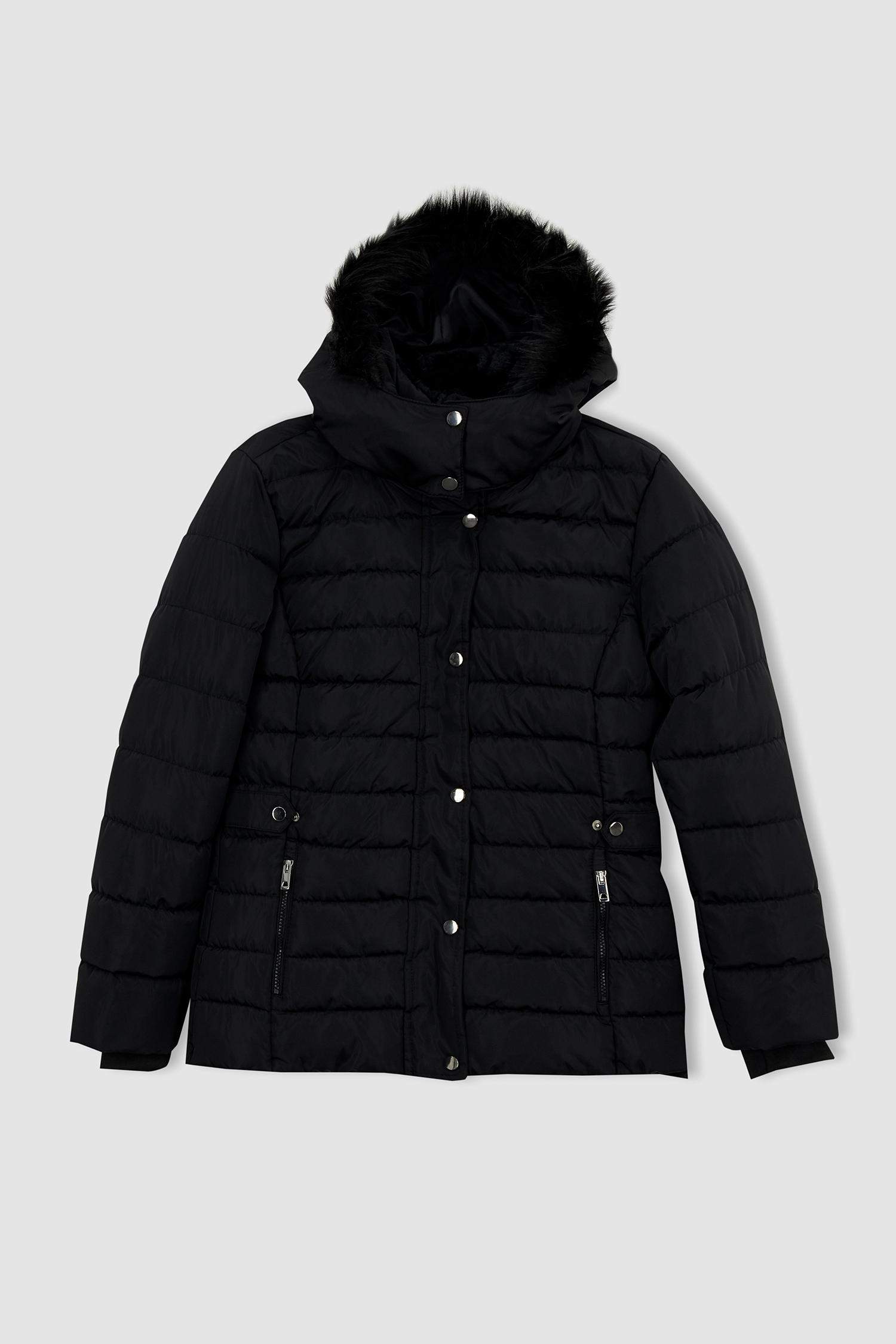 Su İtici Kapüşonlu Suni Kürklü Mont