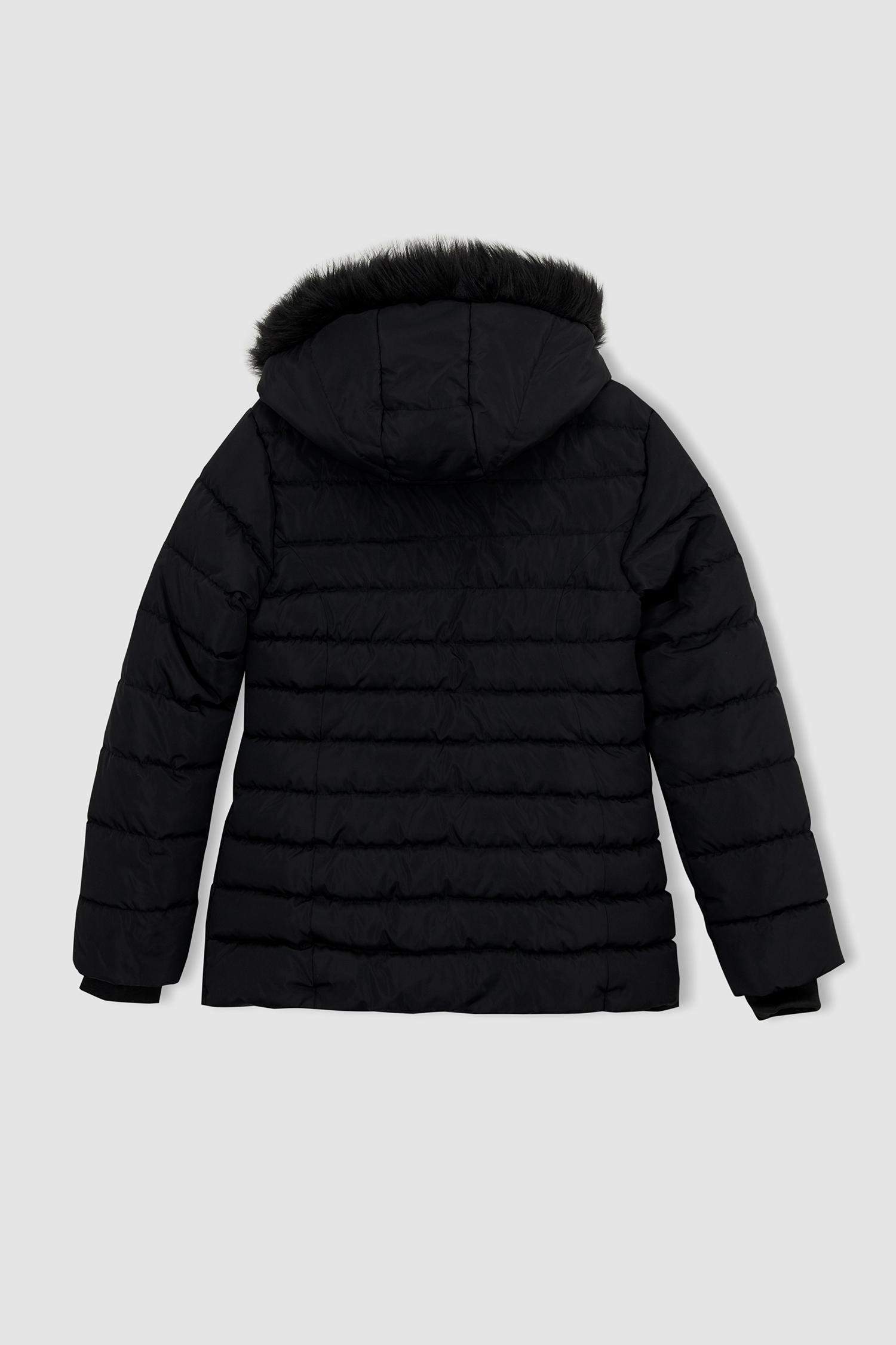 Su İtici Kapüşonlu Suni Kürklü Mont