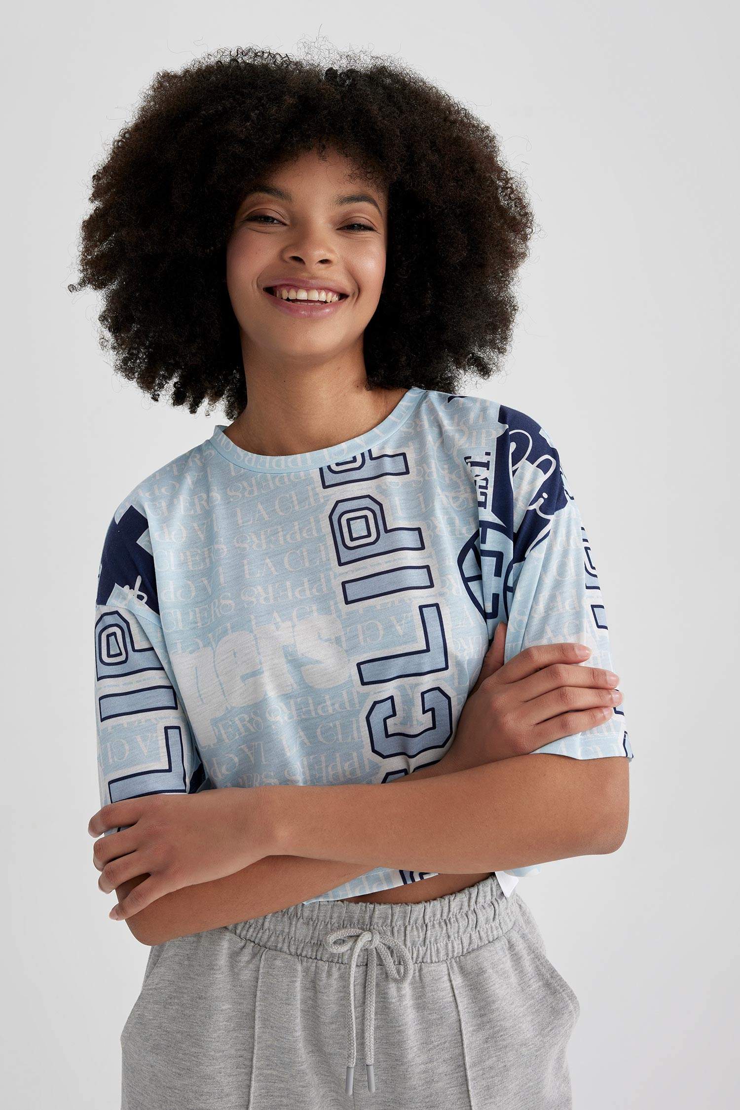 DeFactoFit NBA Los Angeles Clippers Oversize Bisiklet Yaka Kısa Kollu Tişört