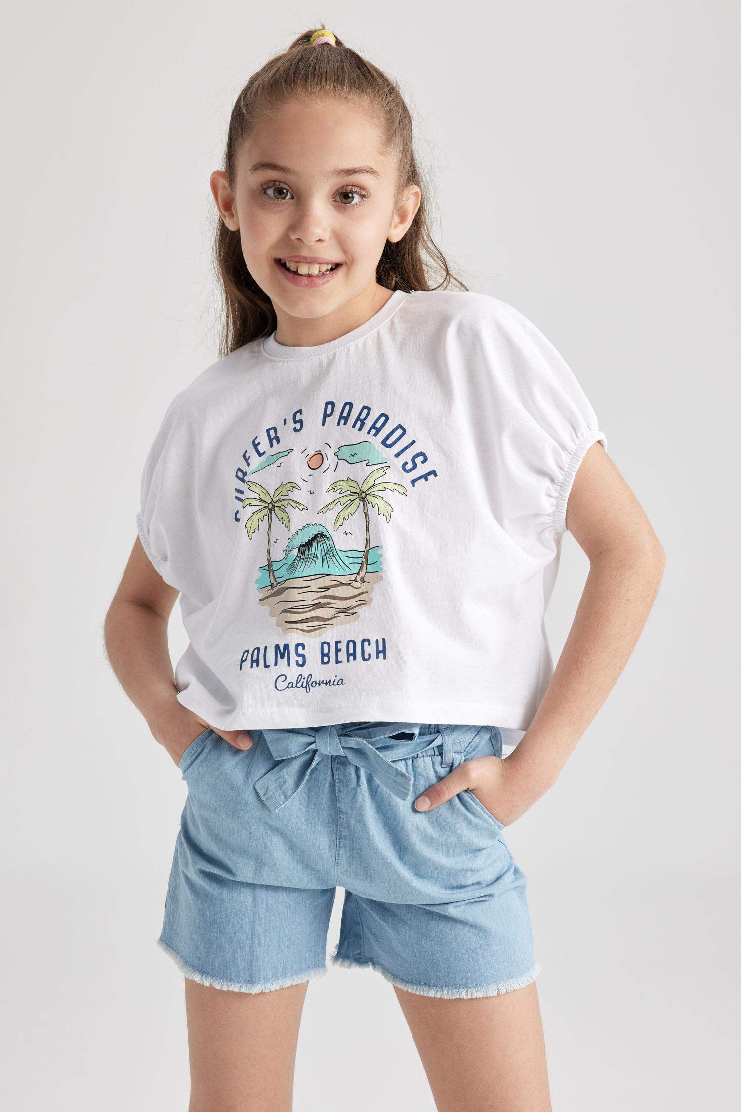 Kız Çocuk Relax Fit Baskılı Kısa Kollu Tişört