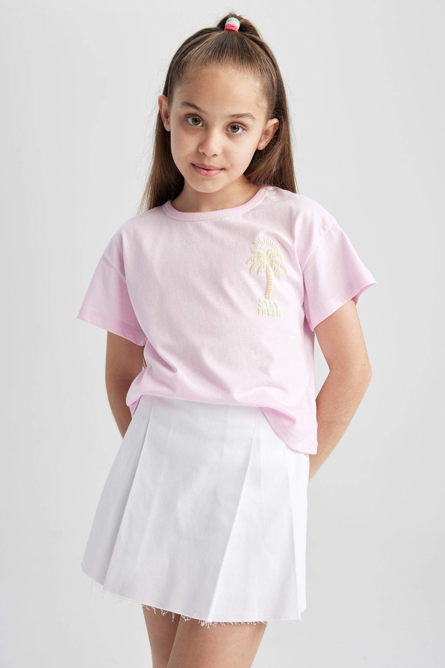 تي شيرت بناتي نص كم قصة مريحة