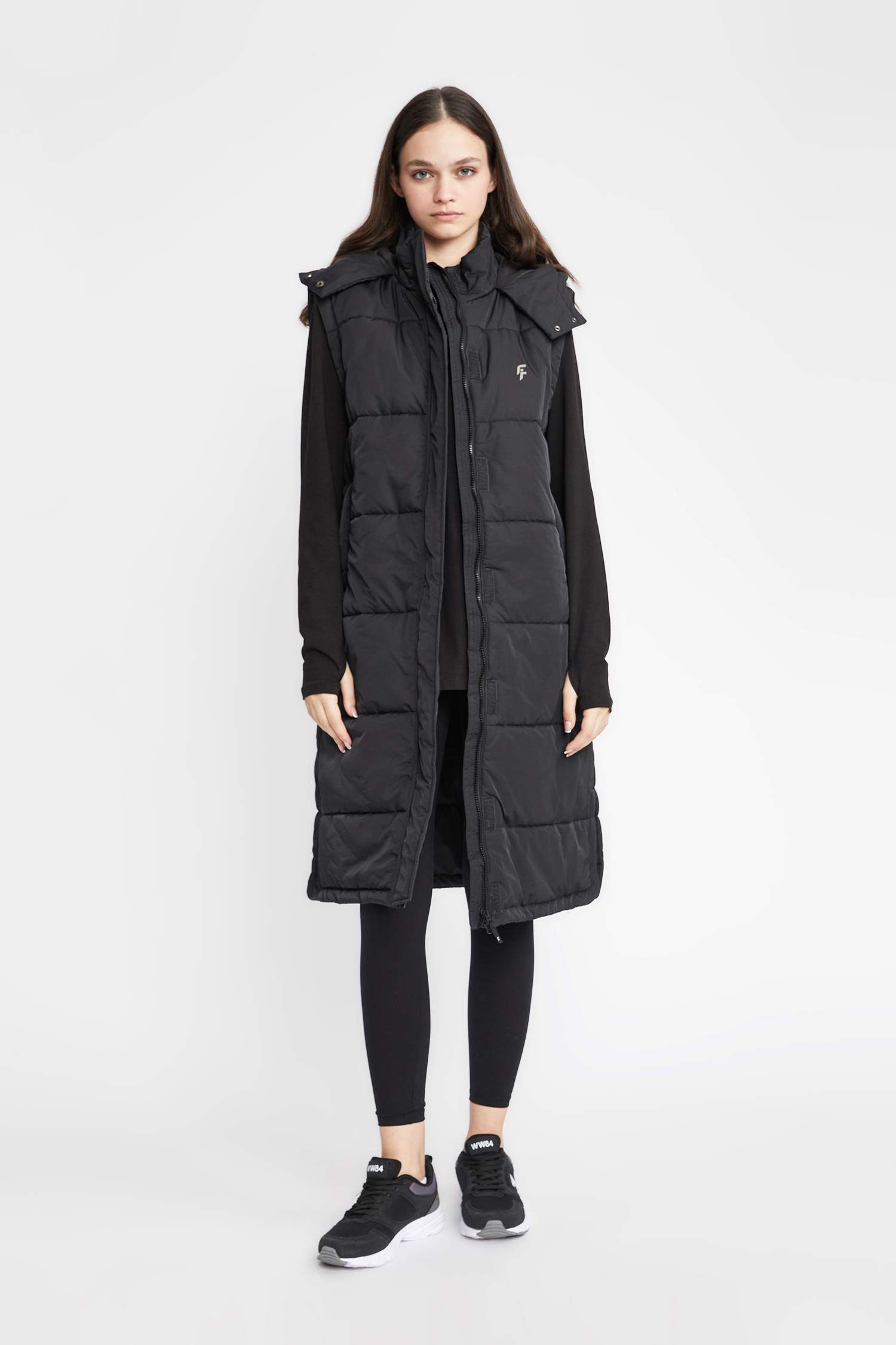 DeFactoFit Termometreli Su İtici Sporcu Kapüşonlu Uzun Şişme Yelek