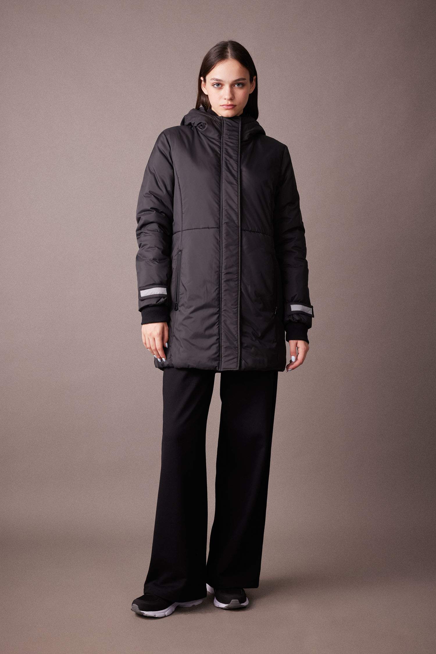 Su İtici Regular Fıt Kapüşonlu Fermuarlı Mont