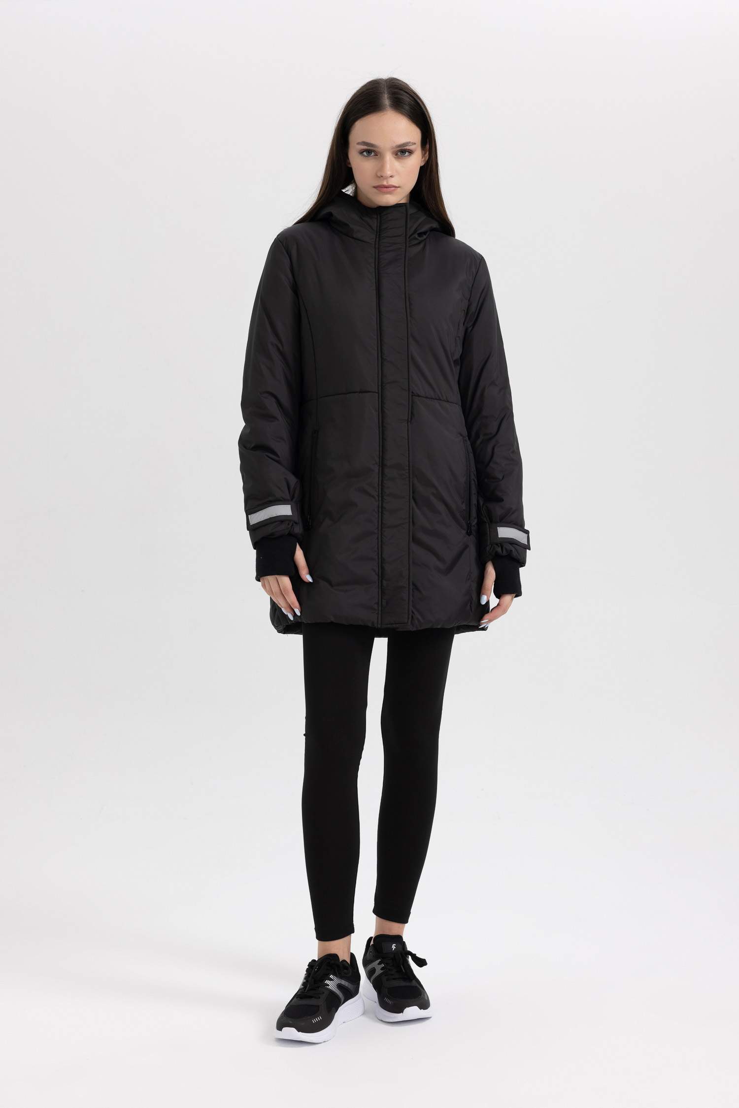 Su İtici Regular Fıt Kapüşonlu Fermuarlı Mont