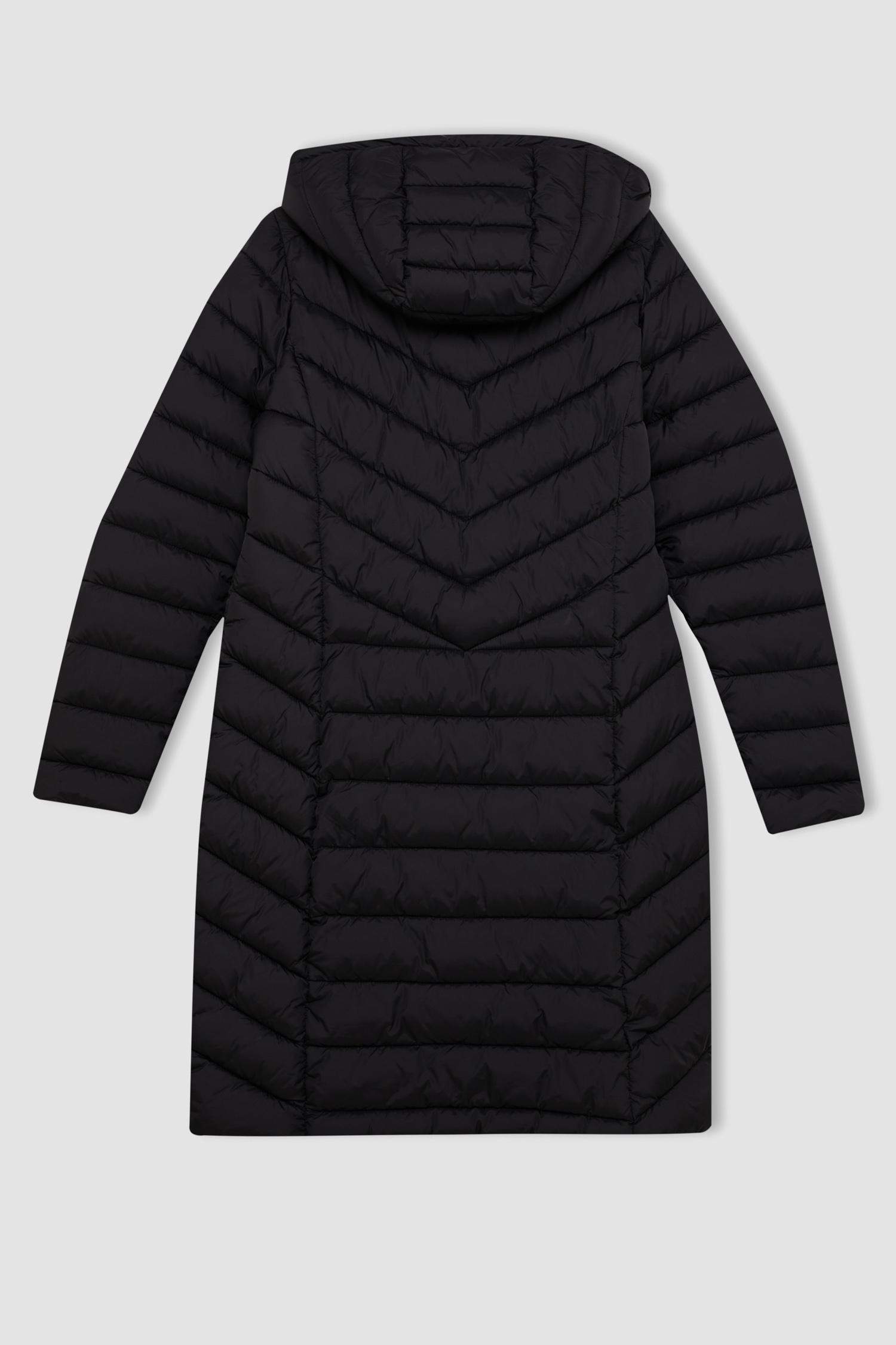 DeFactoFit Su İtici Slim Fit Dar Kesim Kapüşonlu Kapitoneli Fermuarlı Cepli Uzun Şişme Mont Parka