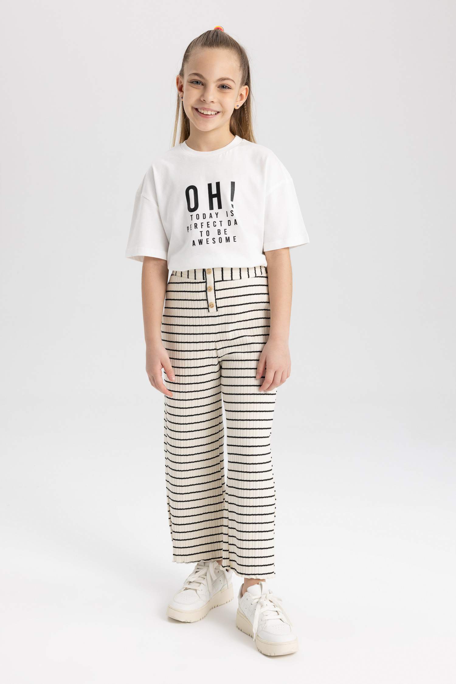 Girl Flare Leg Ribbed Camisole Trousers