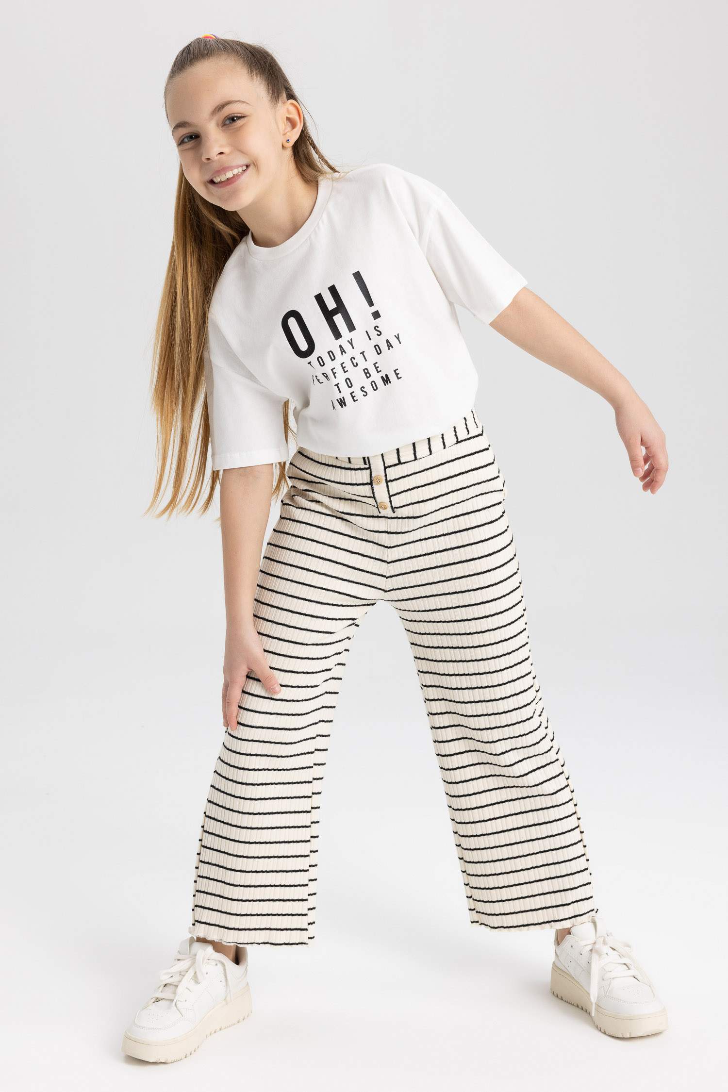 Girl Flare Leg Ribbed Camisole Trousers