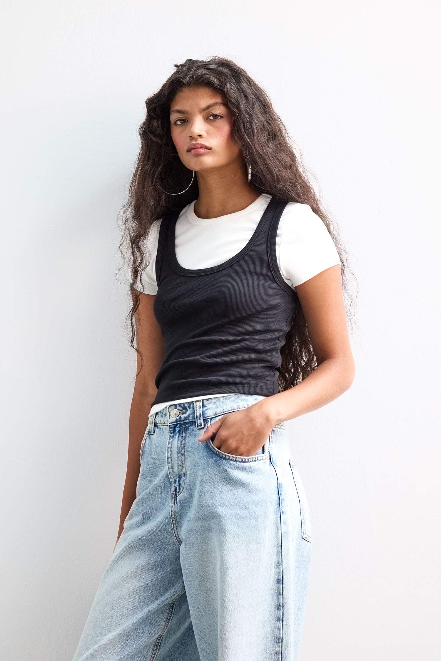 Fitted U-Neck Ribbed Camisole Black Undershirt