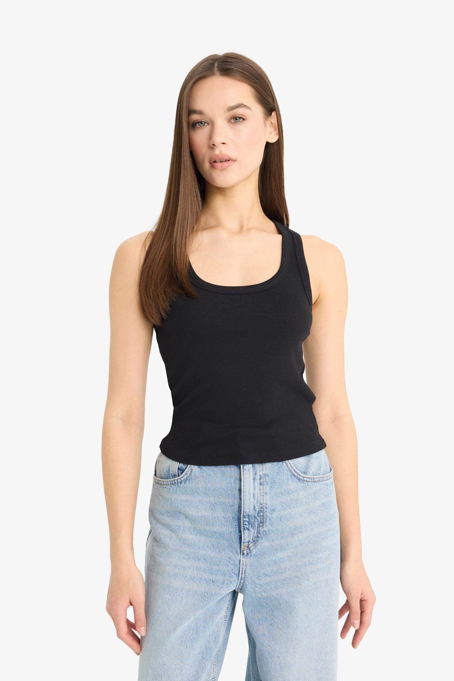 Fitted U-Neck Ribbed Camisole Black Undershirt