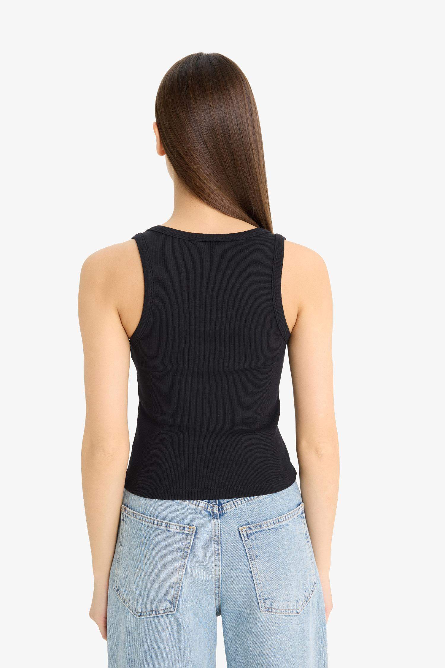 Fitted U-Neck Ribbed Camisole Black Undershirt