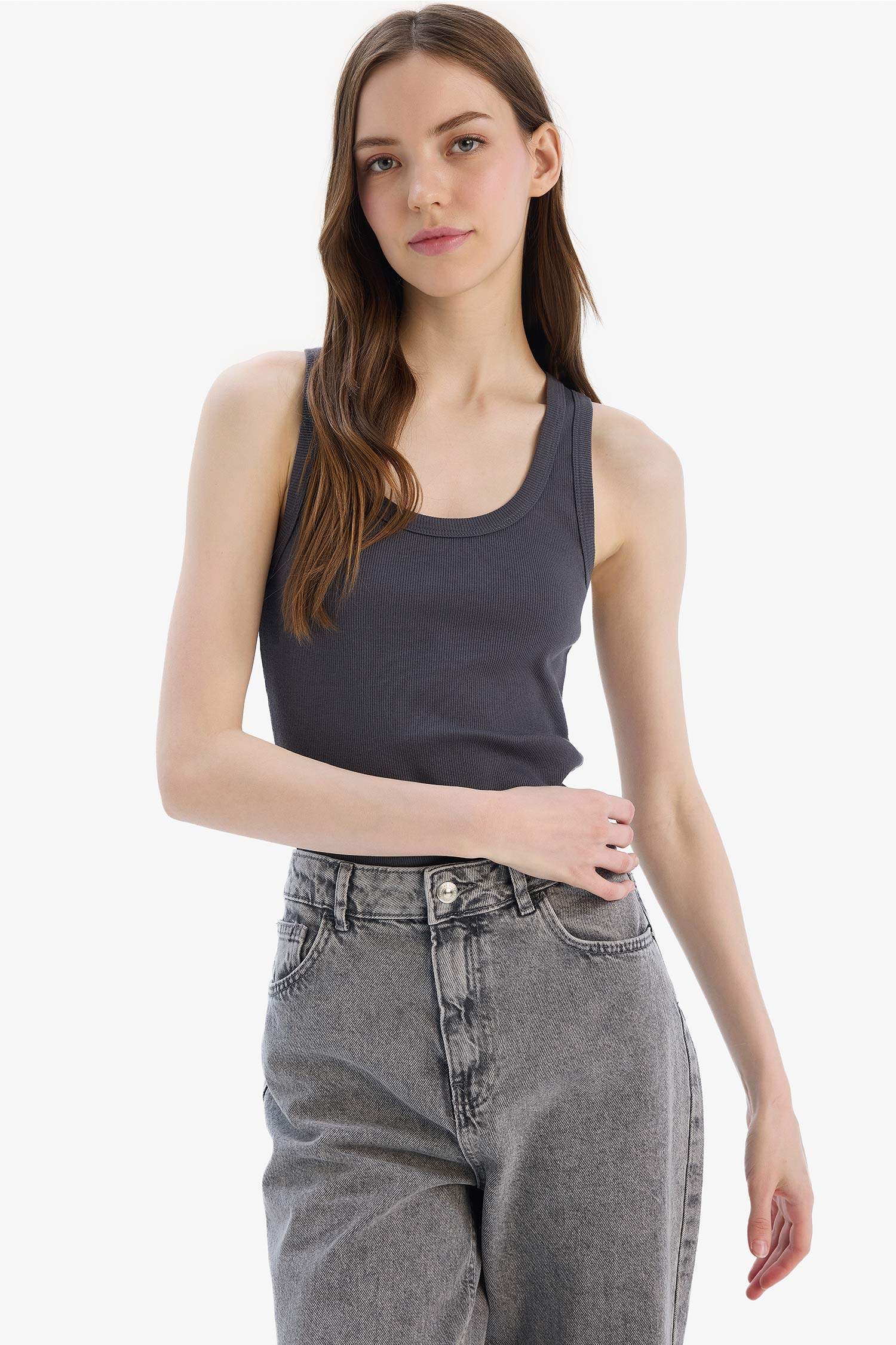 Fitted U Yaka Basic Düz Fitilli Kaşkorse Atlet