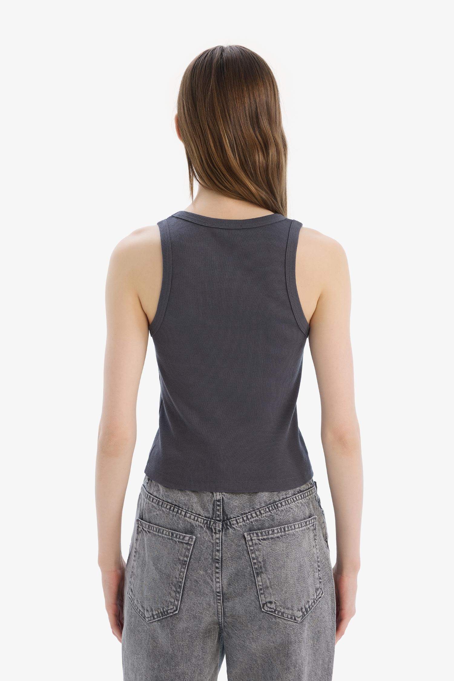 Fitted U Yaka Basic Düz Fitilli Kaşkorse Atlet