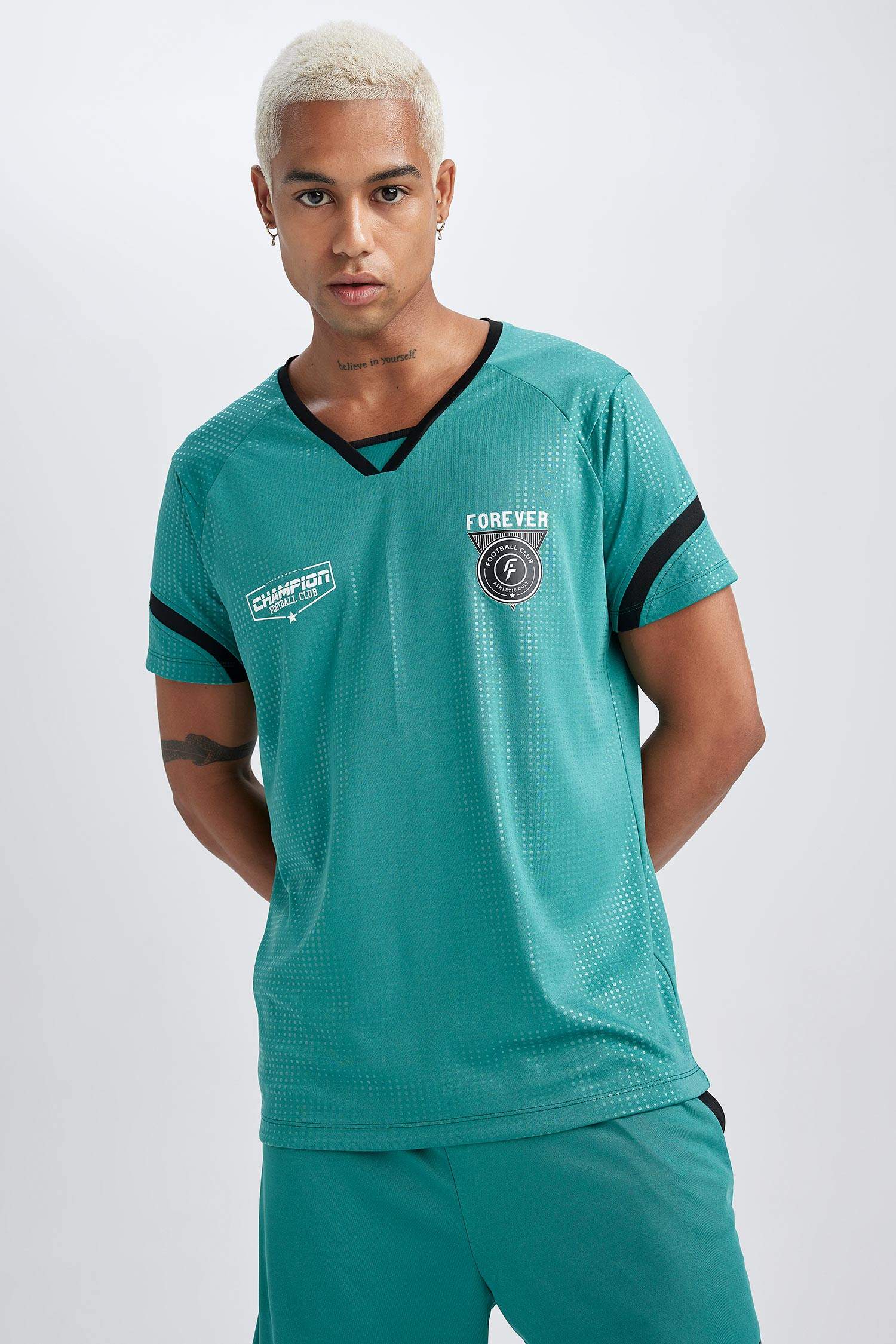 DeFactoFit Standard Fit Collar Printed Sports T-Shirt