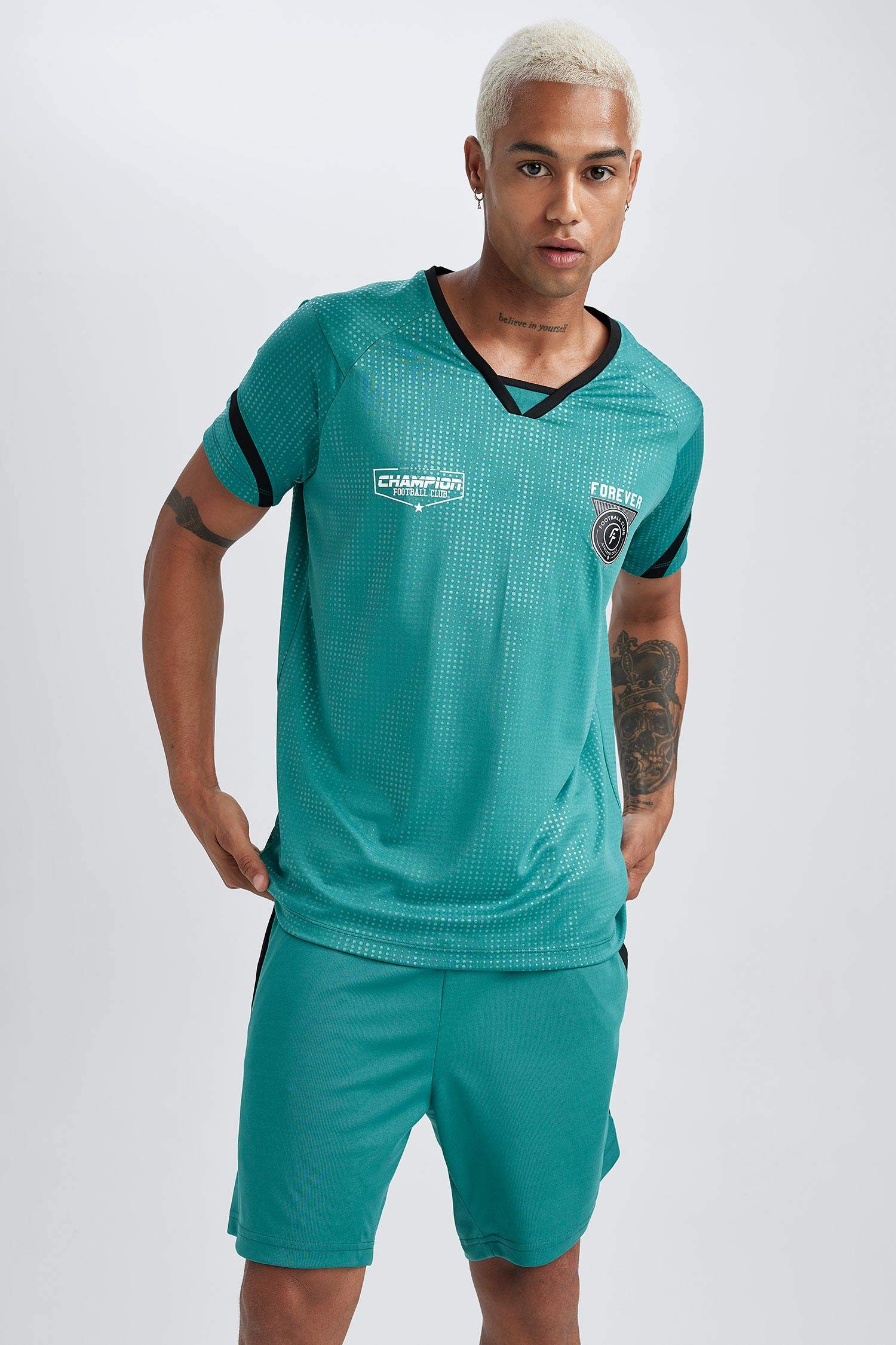 DeFactoFit Standard Fit Collar Printed Sports T-Shirt