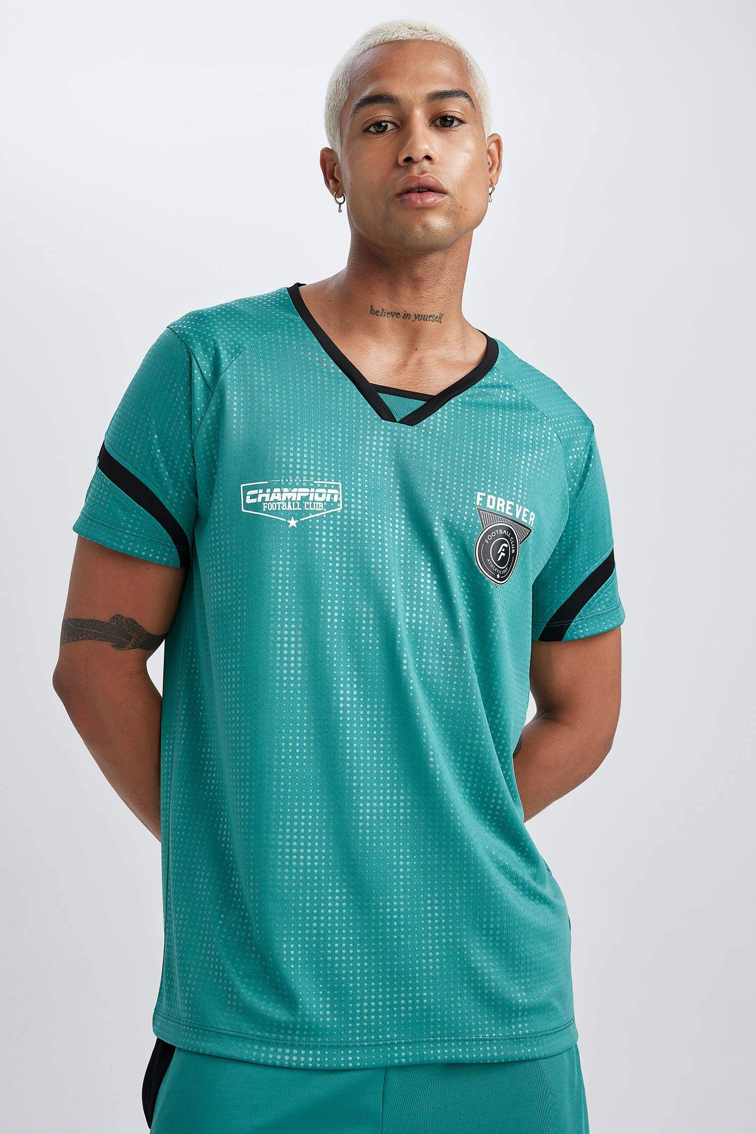 DeFactoFit Standard Fit Collar Printed Sports T-Shirt