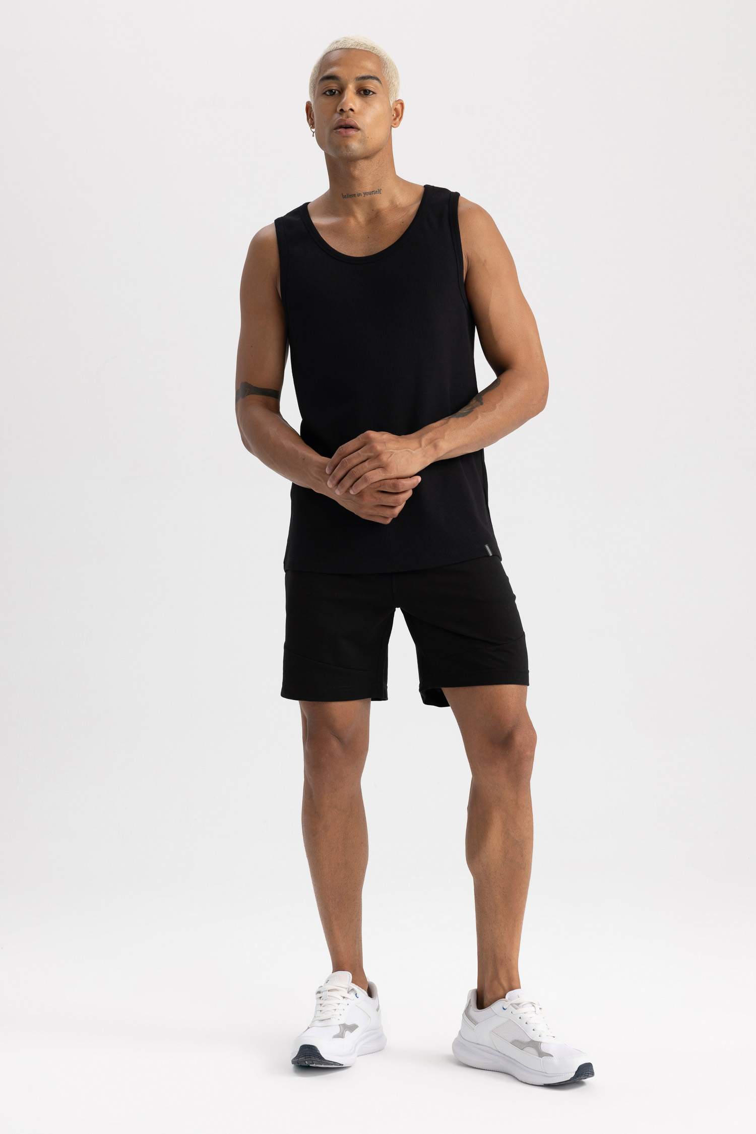 Slim Fit Dar Kesim Baskılı Bisiklet Yaka Ribana Atlet