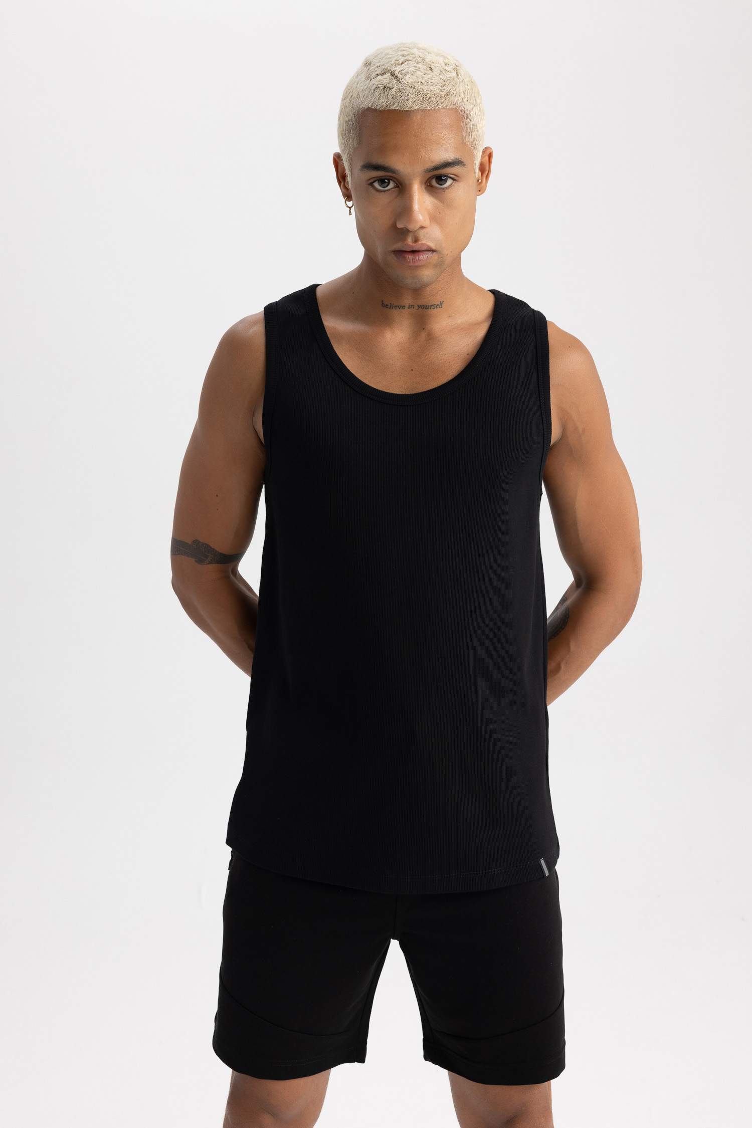 Slim Fit Dar Kesim Baskılı Bisiklet Yaka Ribana Atlet