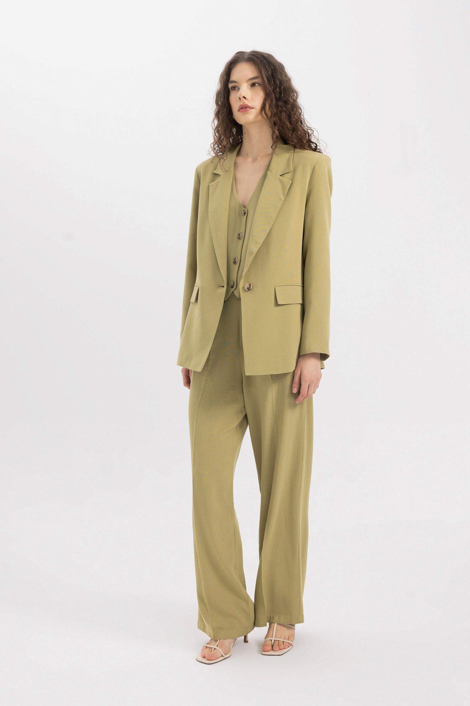 Wide Leg Keten Karışımlı Palazzo Pantolon Yüksek Bel Geniş Bol Paça Pensli Cepli