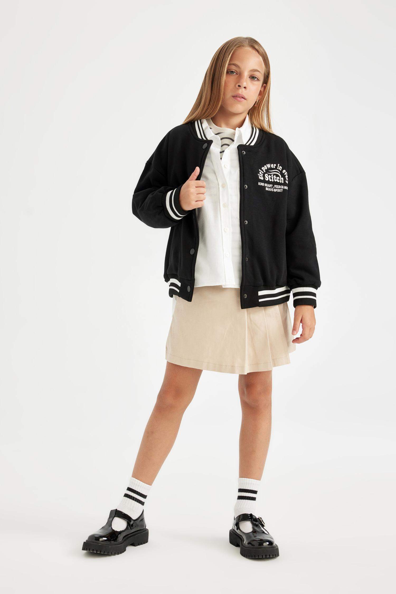 Kız Çocuk Gabardin Pileli Şortlu Okul Eteği