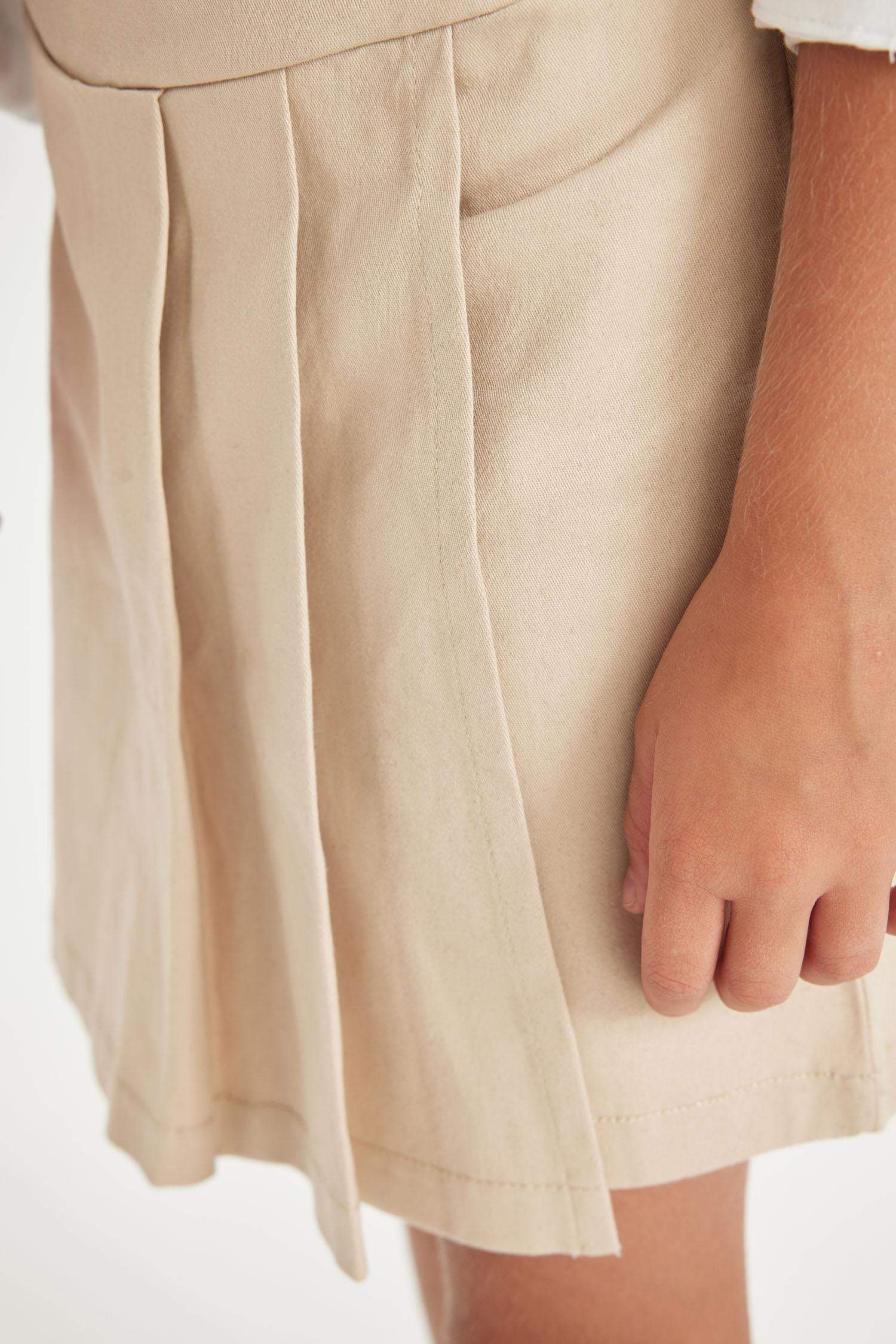 Kız Çocuk Gabardin Pileli Şortlu Okul Eteği