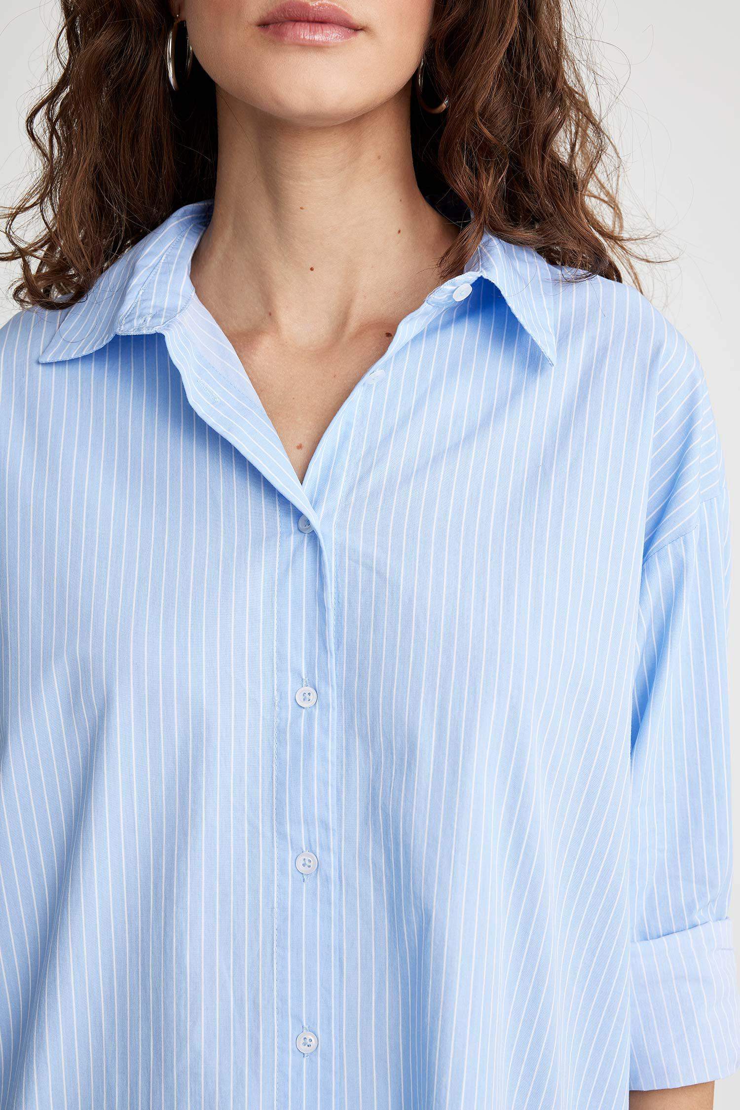 Blue WOMAN Oversize Fit Shirt Collar Poplin Long Sleeve Shirt 2768389 ...