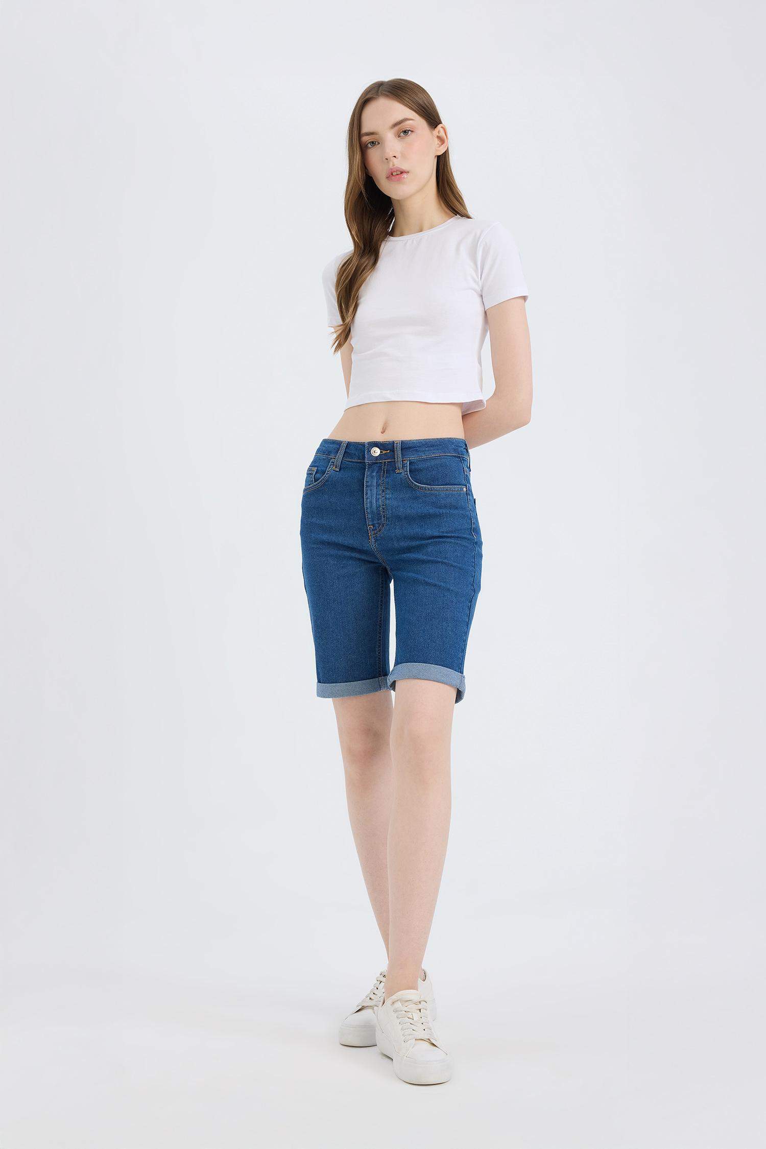 Обычная Посадка Подкатанные Джинсовые Бермуда