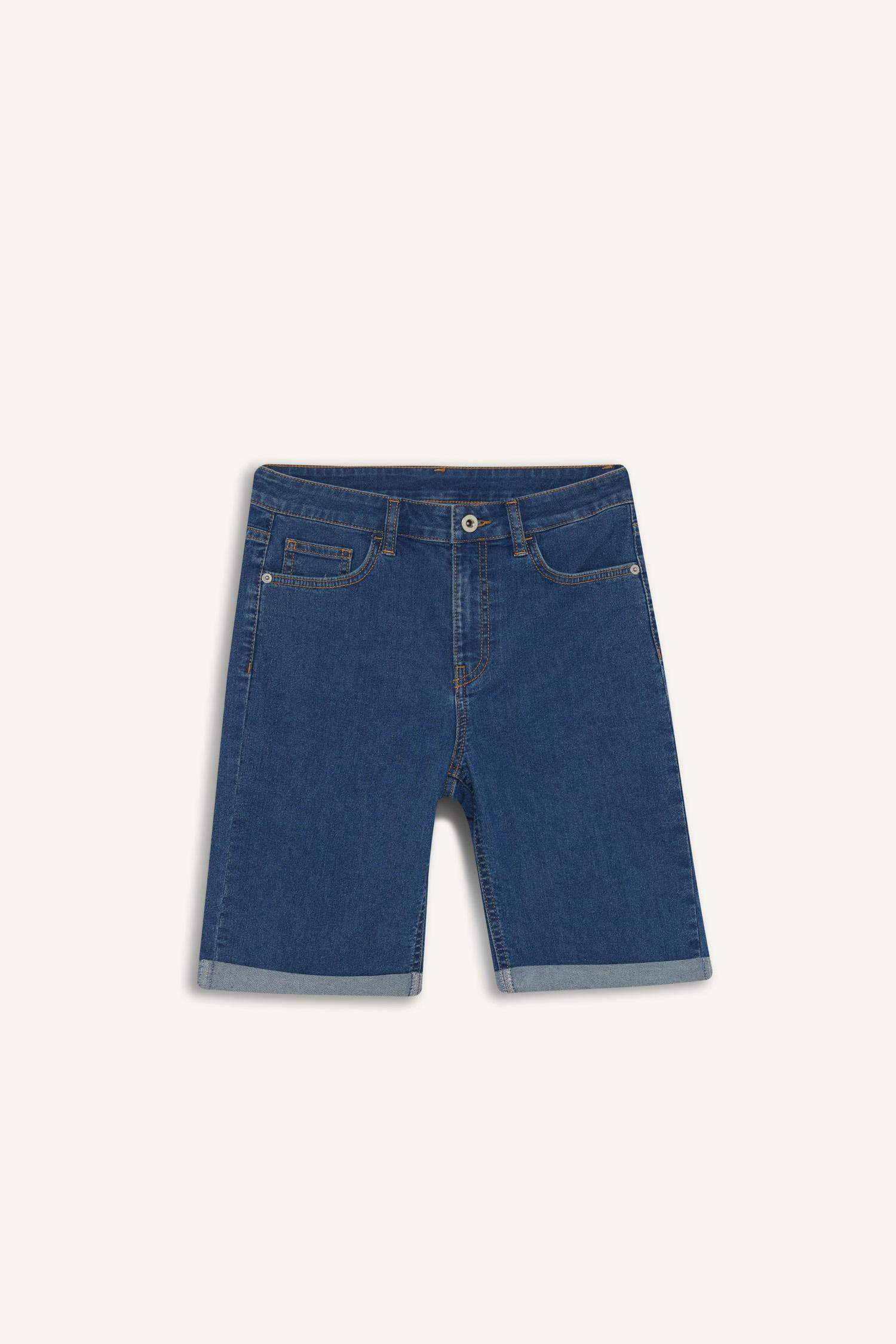 Normal Waist Folded Leg Denim Shorts