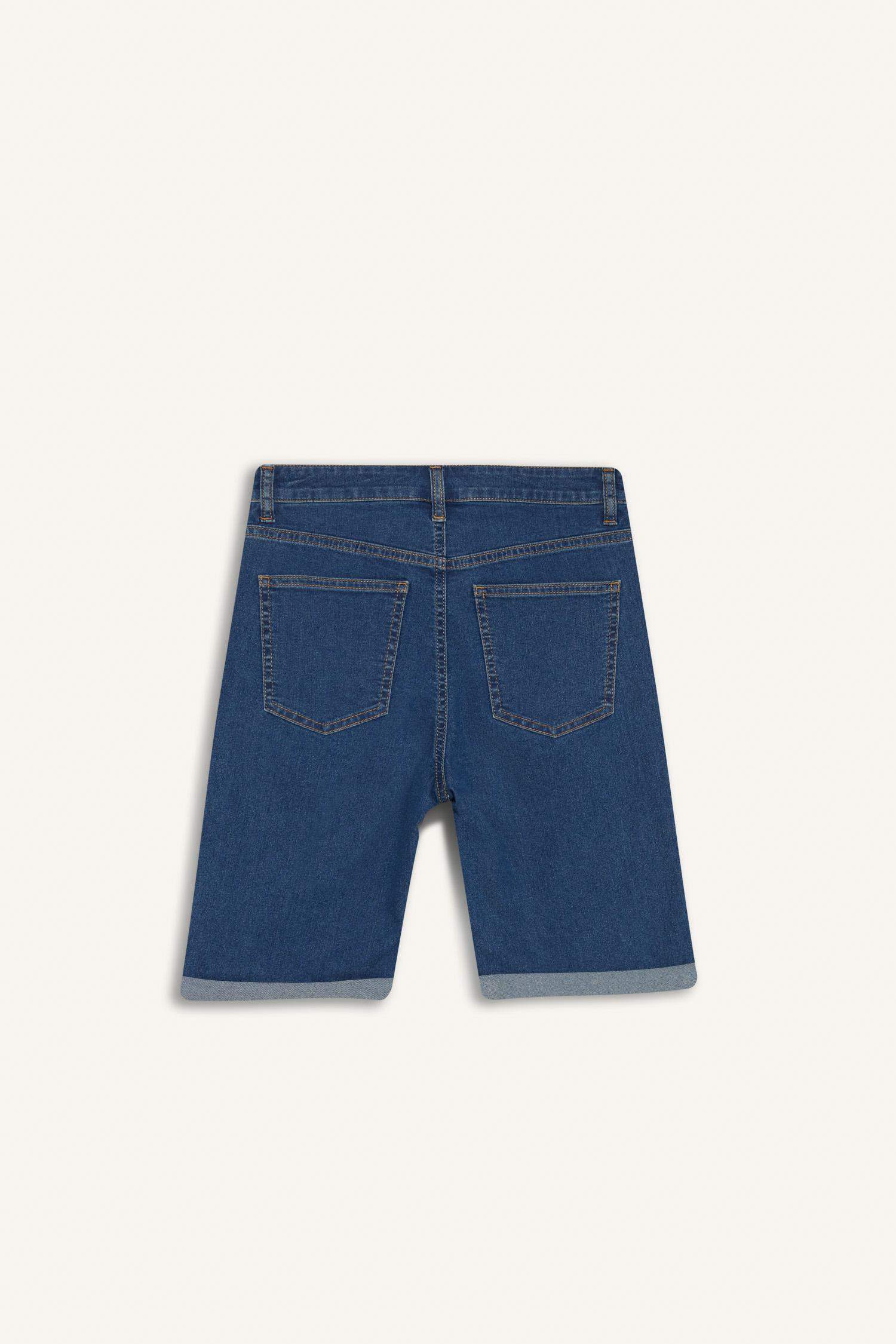 Normal Waist Folded Leg Denim Shorts