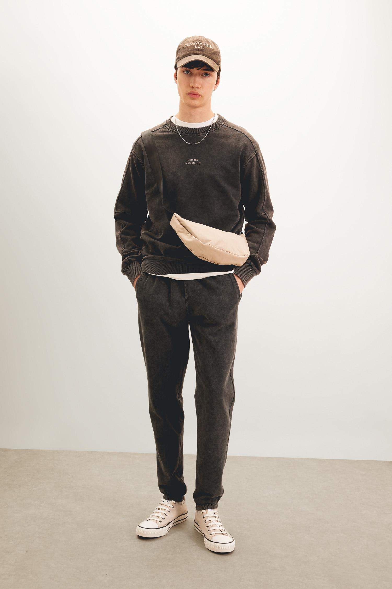 Jogging en coton effet délavé à poches Coupe régulière