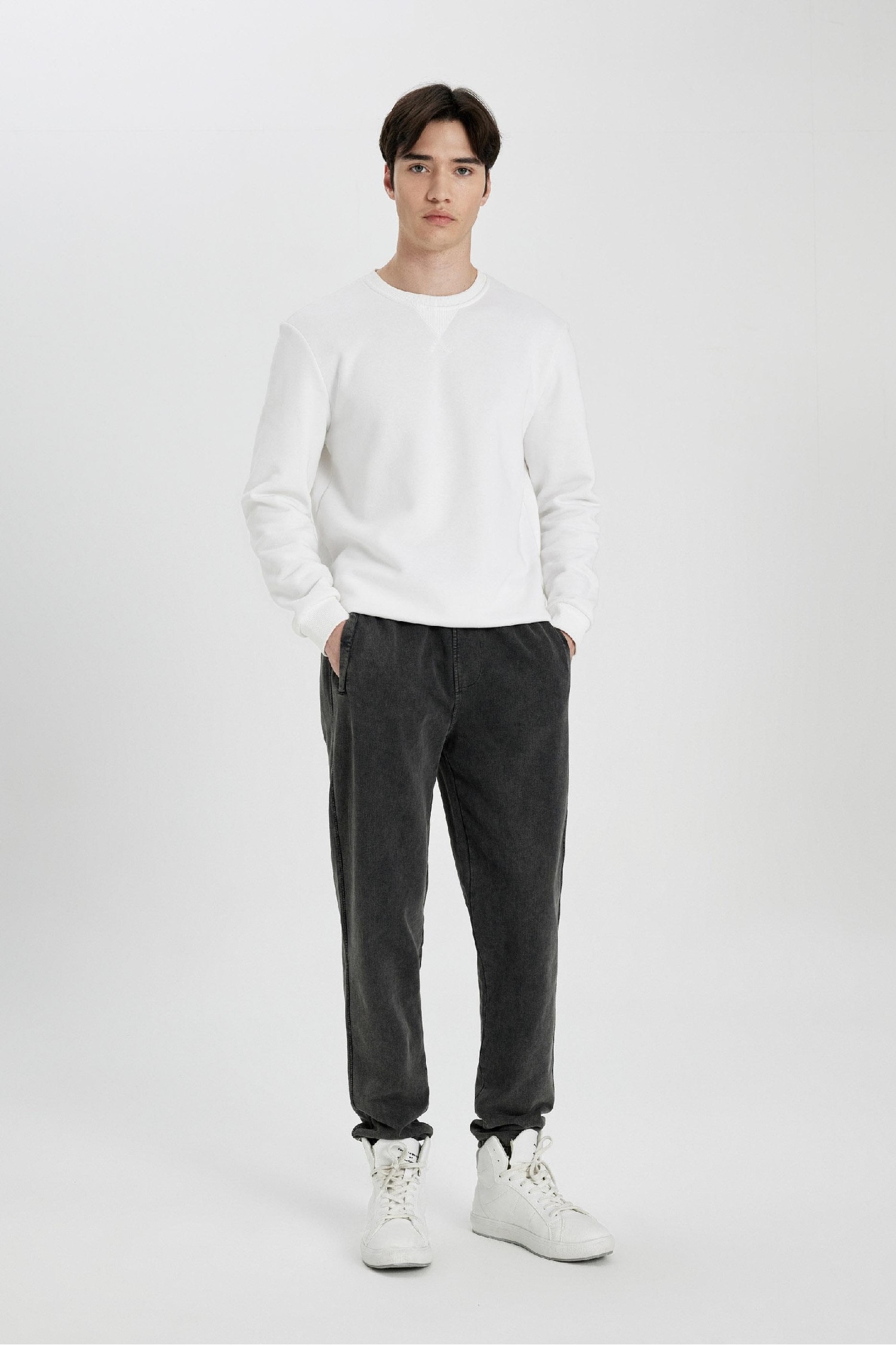 Jogging en coton effet délavé à poches Coupe régulière