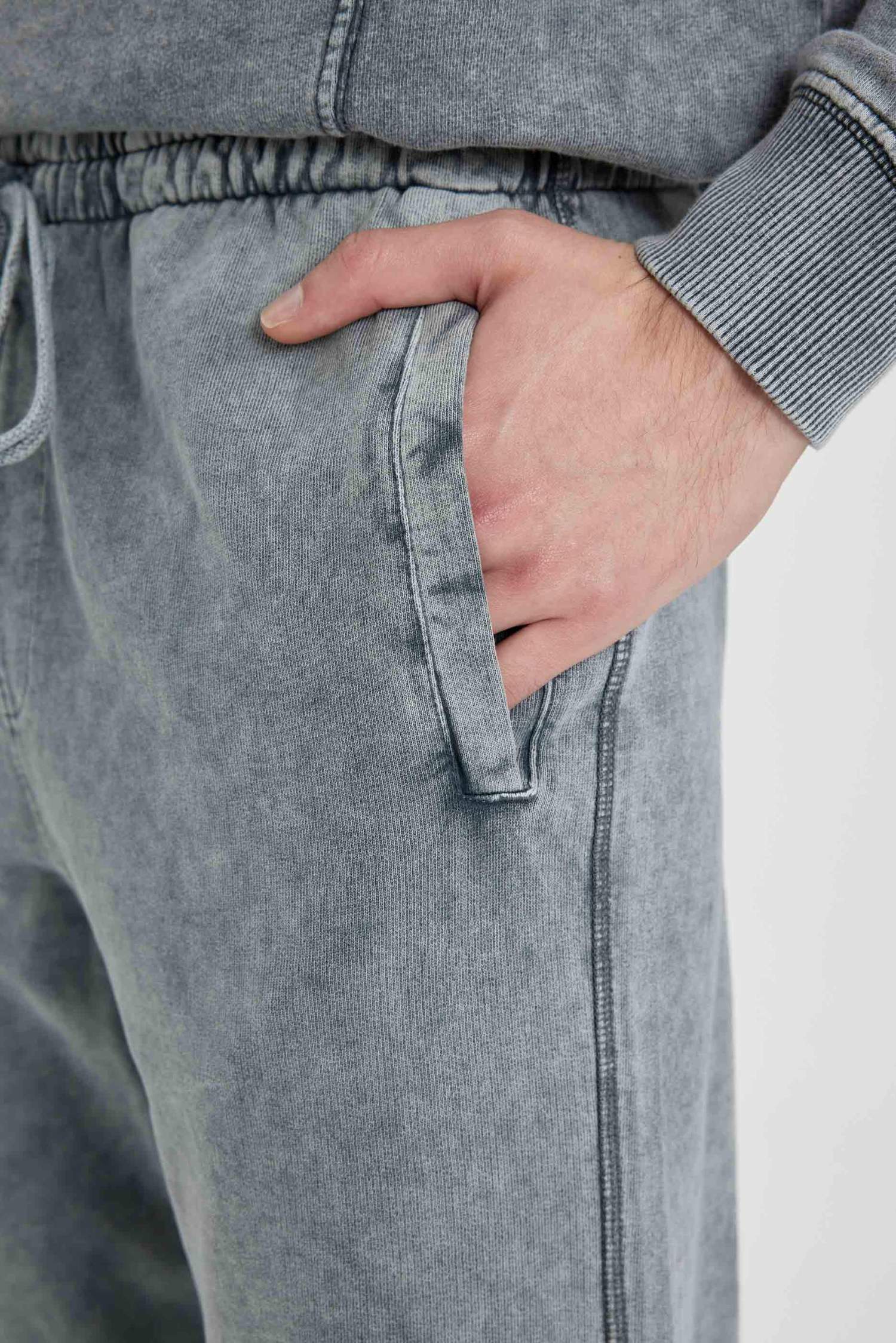 %100 Pamuk Regular Fit Eşofman Altı Fleto Cepli Yıkamalı Soluk Efektli Beli Bağcıklı Lastikli Paça