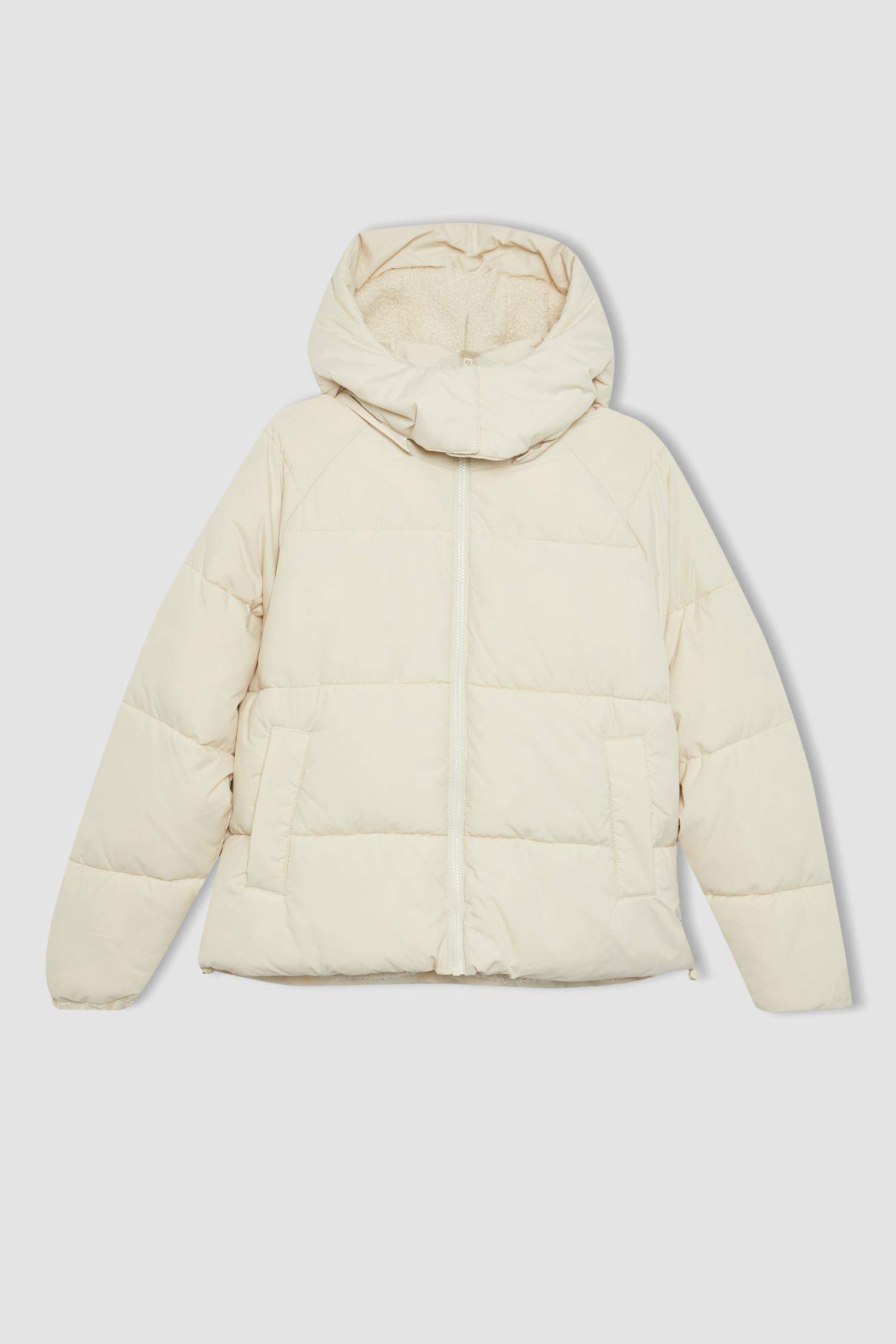 Su İtici Şişme Mont Oversize Geniş Kalıp Kapüşonlu İçi Suni Kürklü Fermuarlı Cepli