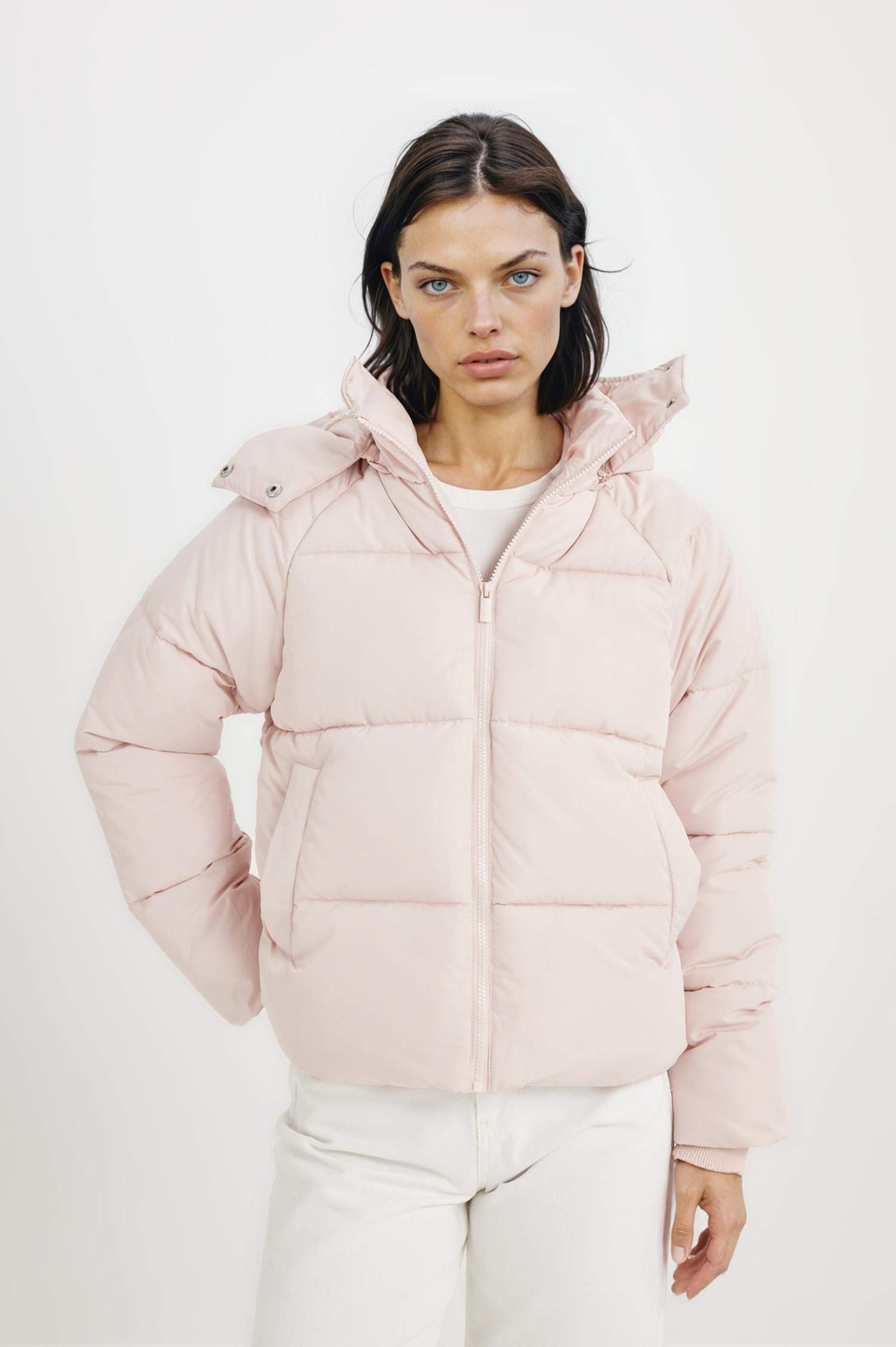 Su İtici Puffer Şişme Mont Oversize Geniş Kalıp Kapüşonlu İçi Suni Kürklü Fermuarlı Cepli