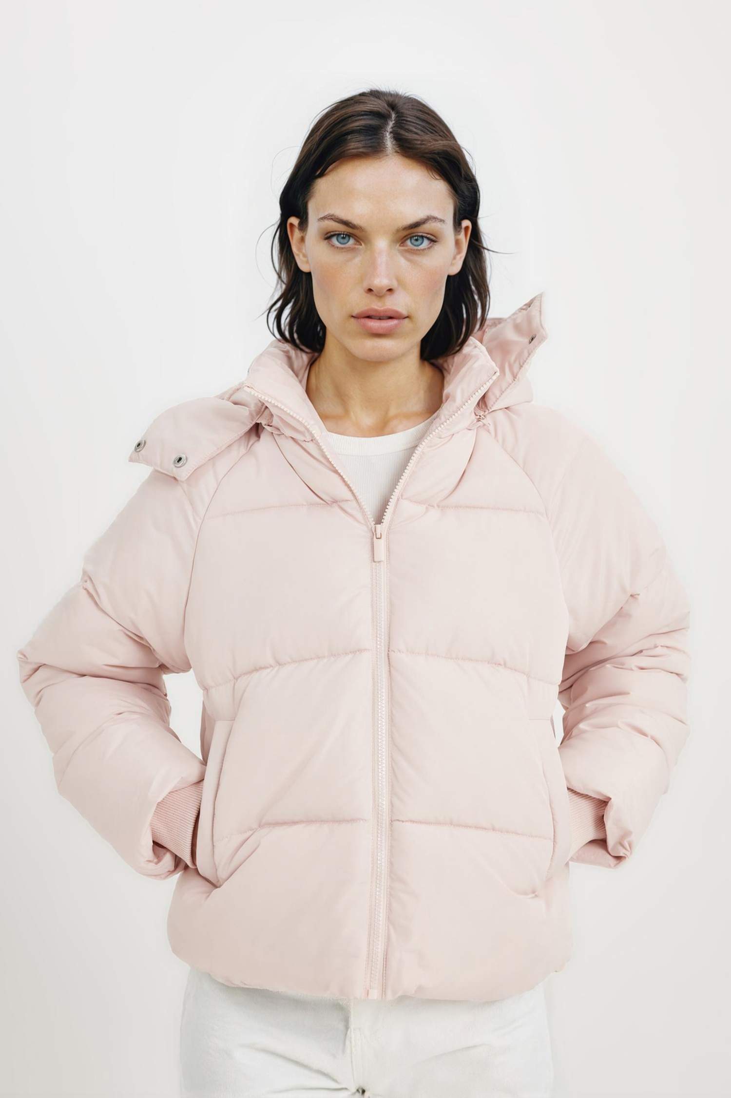 Su İtici Puffer Şişme Mont Oversize Geniş Kalıp Kapüşonlu İçi Suni Kürklü Fermuarlı Cepli