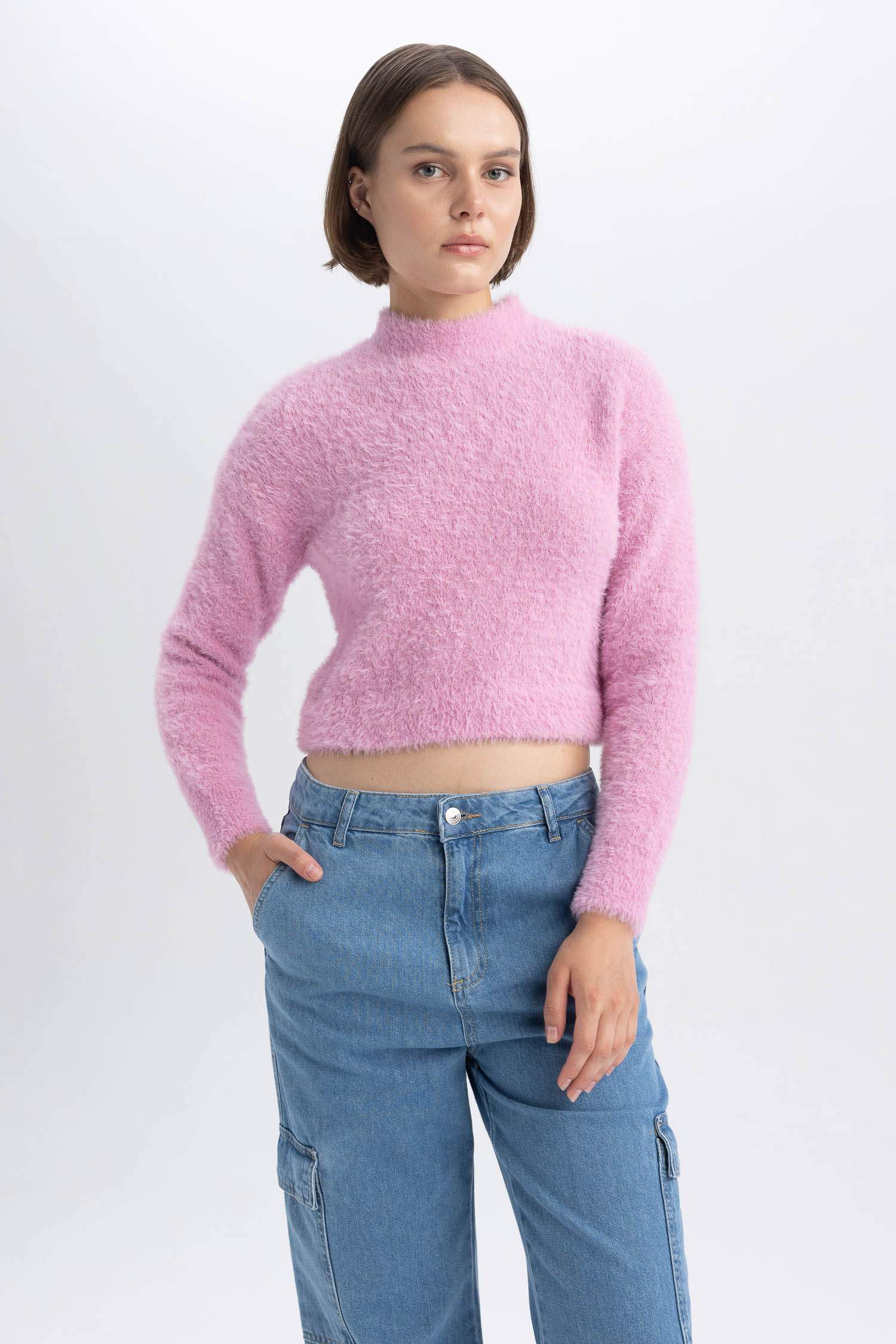 بلوفر قصة عادية بنصف ياقة مدورة