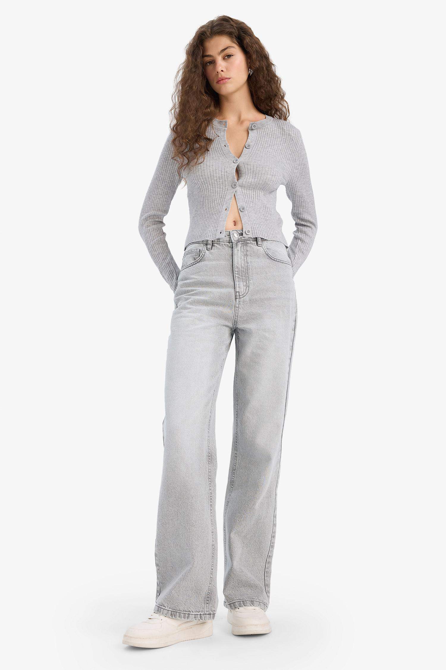 Pull Cardigan en tricot à col rond Coupe régulière