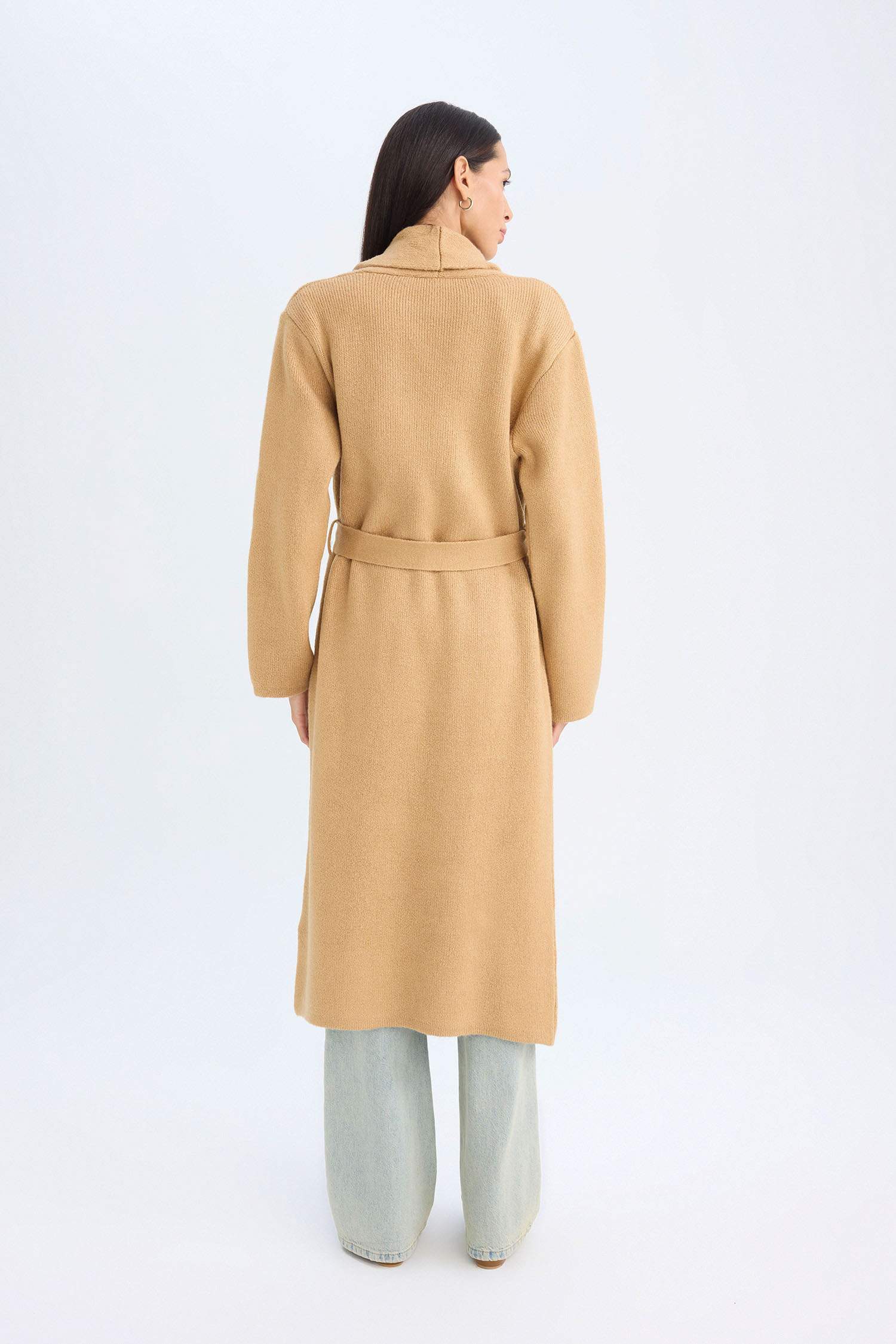 Relax Fit Shawl Collar Belted Long Cardigan