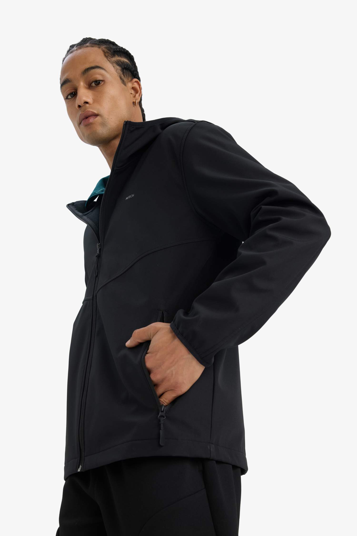 Su İtici Softshell Polar Regular Fit Kapüşonlu Fermuarlı Mevsimlik Baharlık Yağmurluk