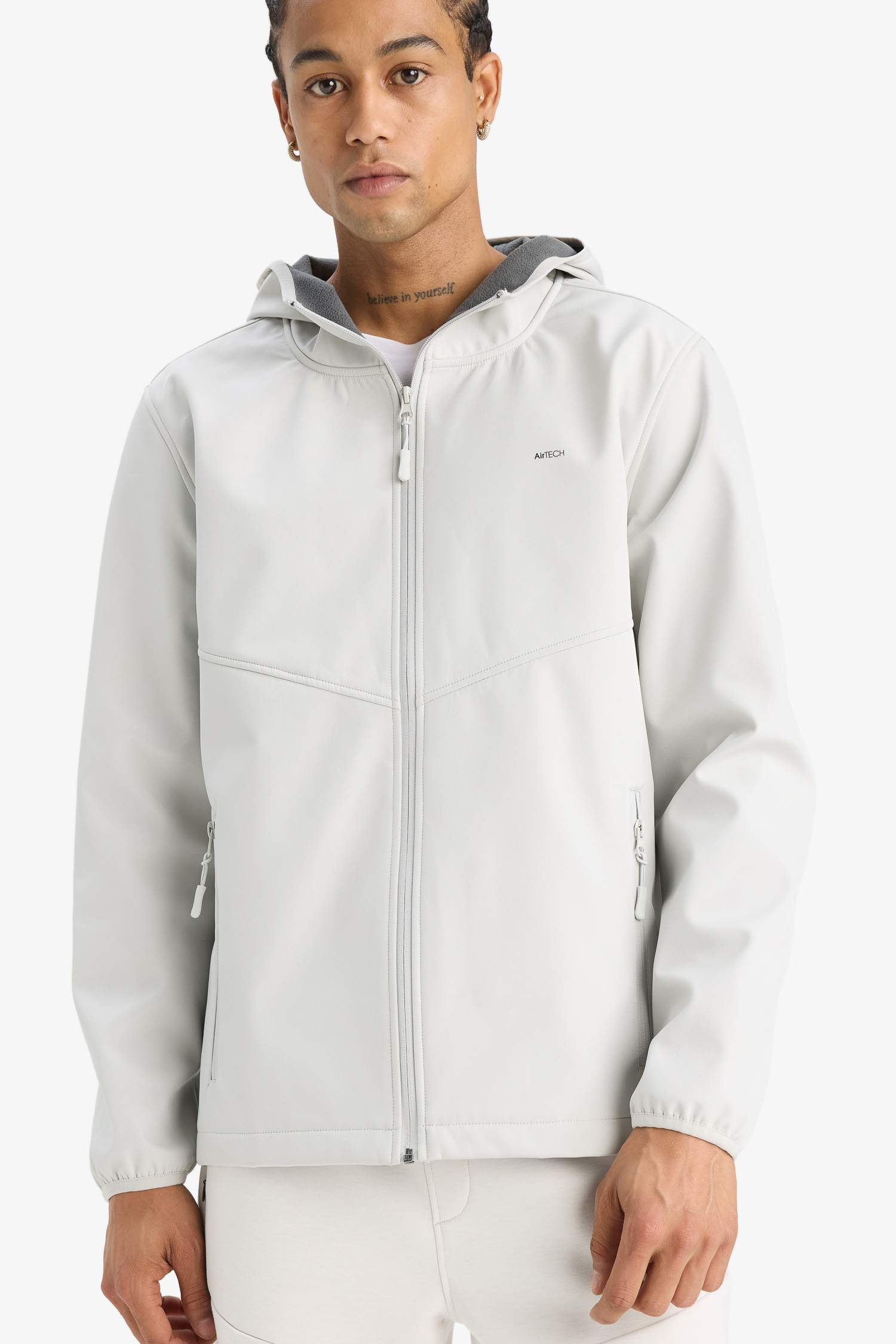 DeFactoFit Su İtici Softshell Polar Regular Fit Kapüşonlu Fermuarlı Mevsimlik Baharlık Yağmurluk