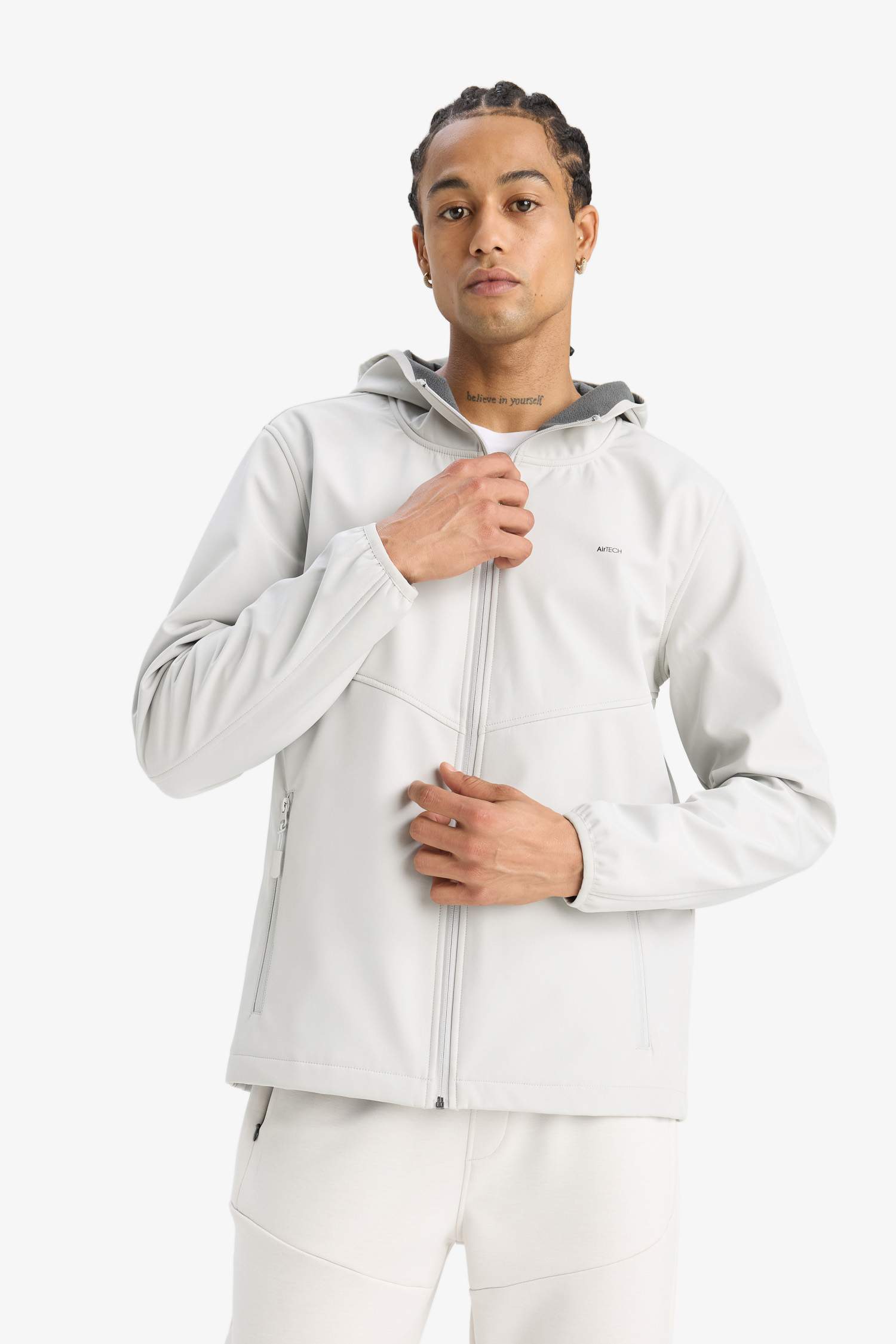 DeFactoFit Su İtici Softshell Polar Regular Fit Kapüşonlu Fermuarlı Mevsimlik Baharlık Yağmurluk