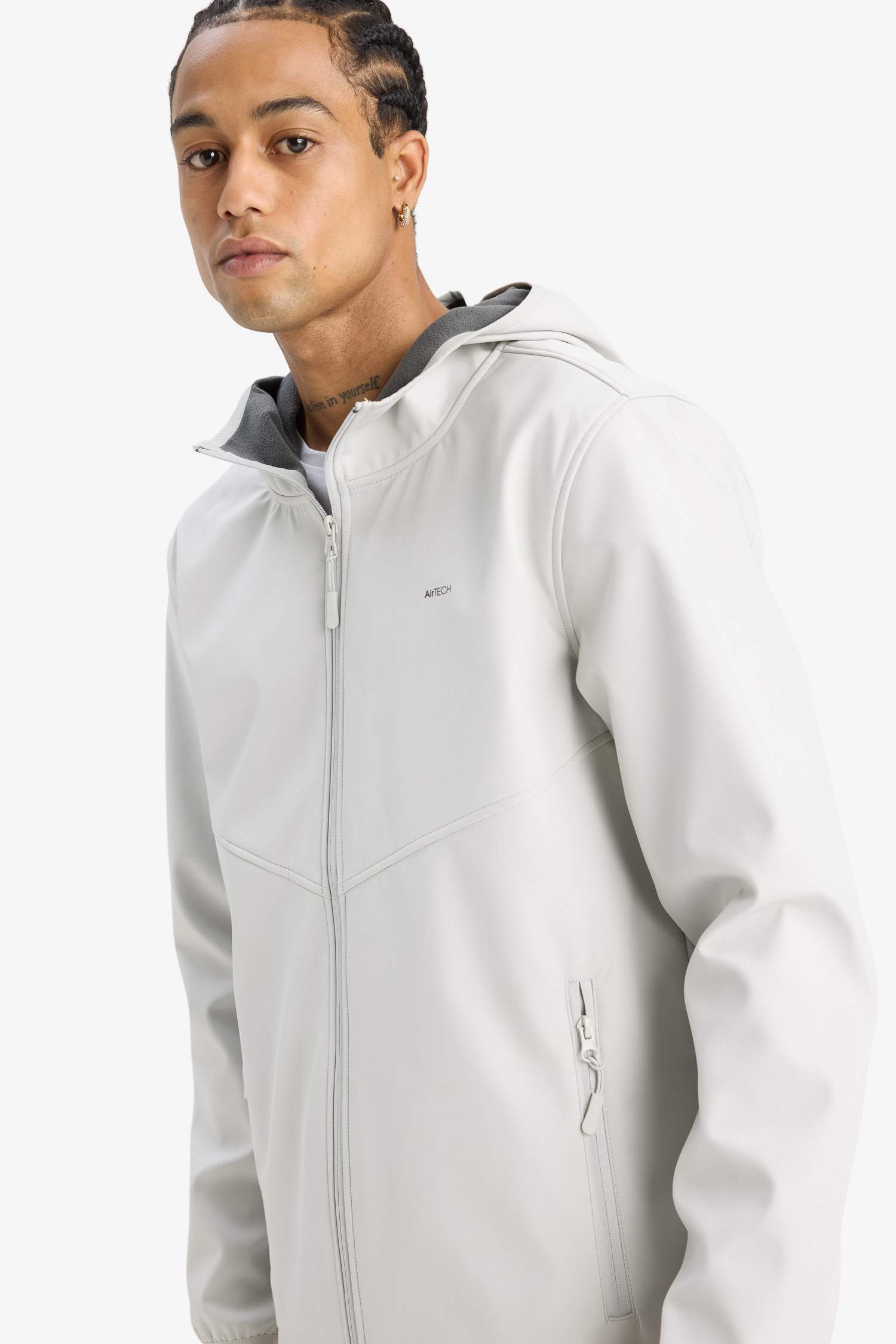 DeFactoFit Su İtici Softshell Polar Regular Fit Kapüşonlu Fermuarlı Mevsimlik Baharlık Yağmurluk