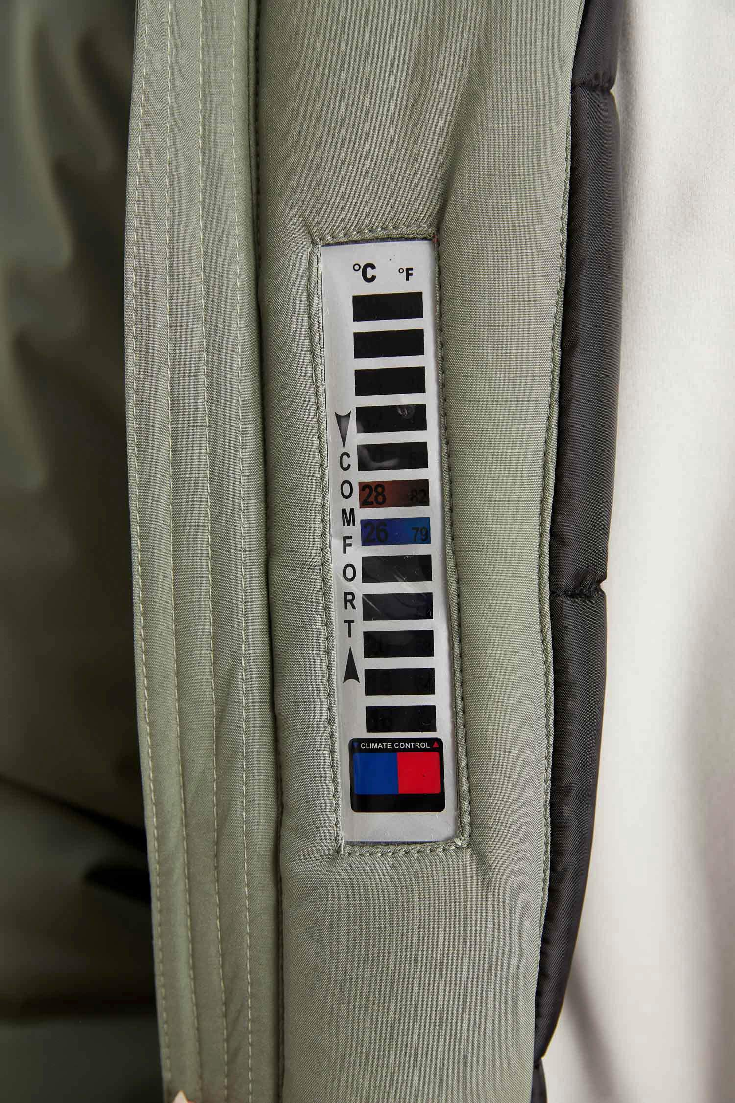 Su İtici Termometreli Slim Fit Dar Kesim Polar Kapüşonlu Fermuarlı Kışlık Mont