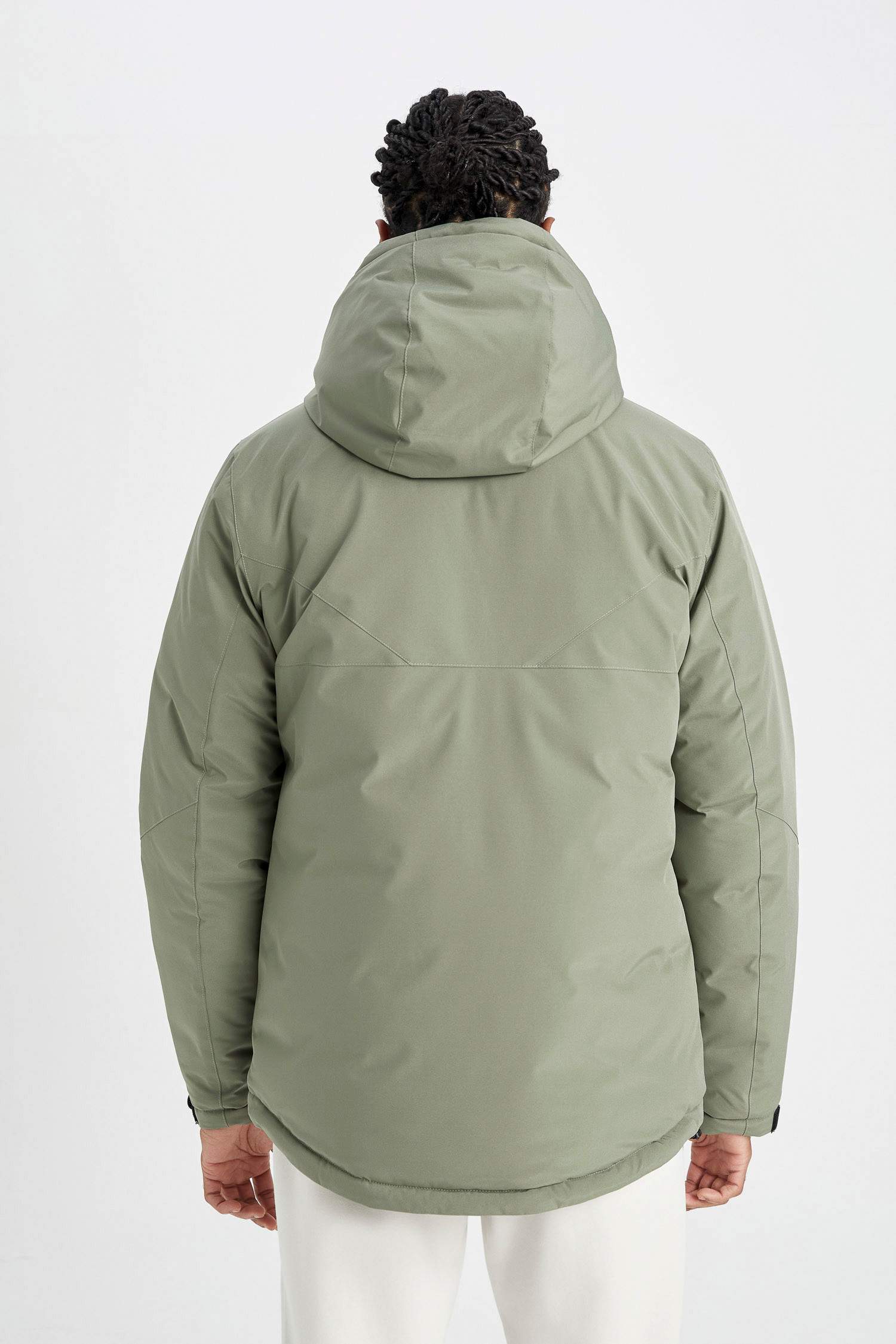 Su İtici Termometreli Slim Fit Dar Kesim Polar Kapüşonlu Fermuarlı Kışlık Mont