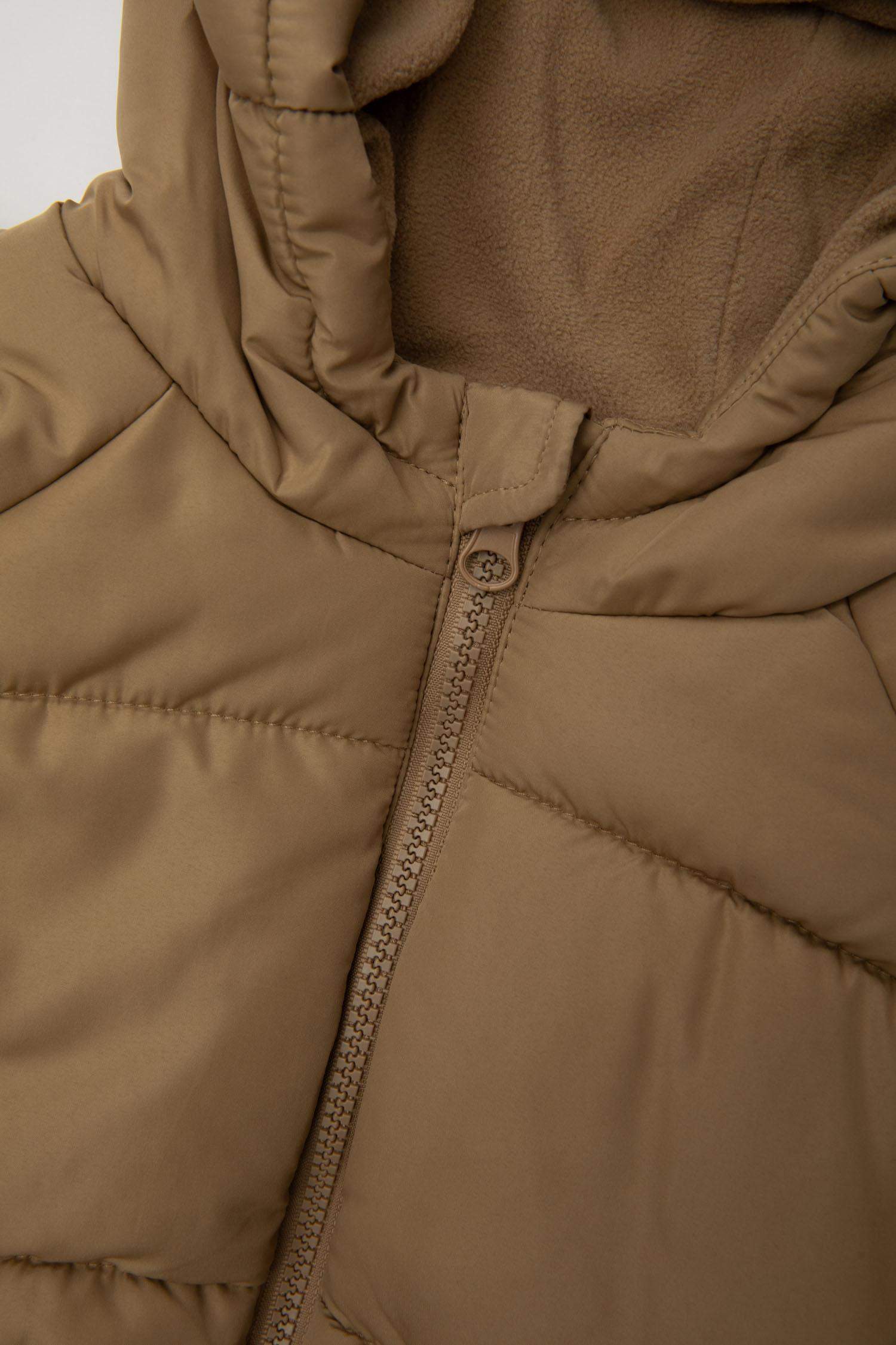 Erkek Bebek Su Geçirmez Ribana Kollu Kapüşonlu Polar Astar Fermuarlı Cepli Şişme Mont