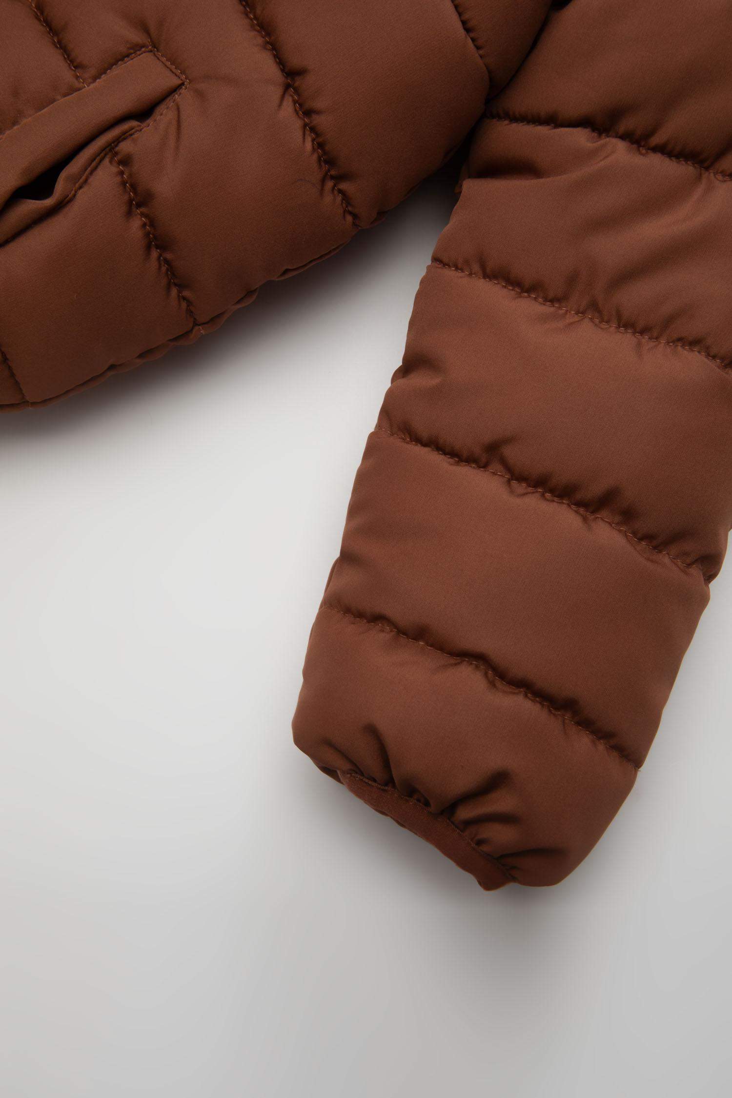 Erkek Bebek Su Geçirmez Polar Astarlı Blok Renk Desenli Kapüşonlu Fermuarlı Şişme Mont