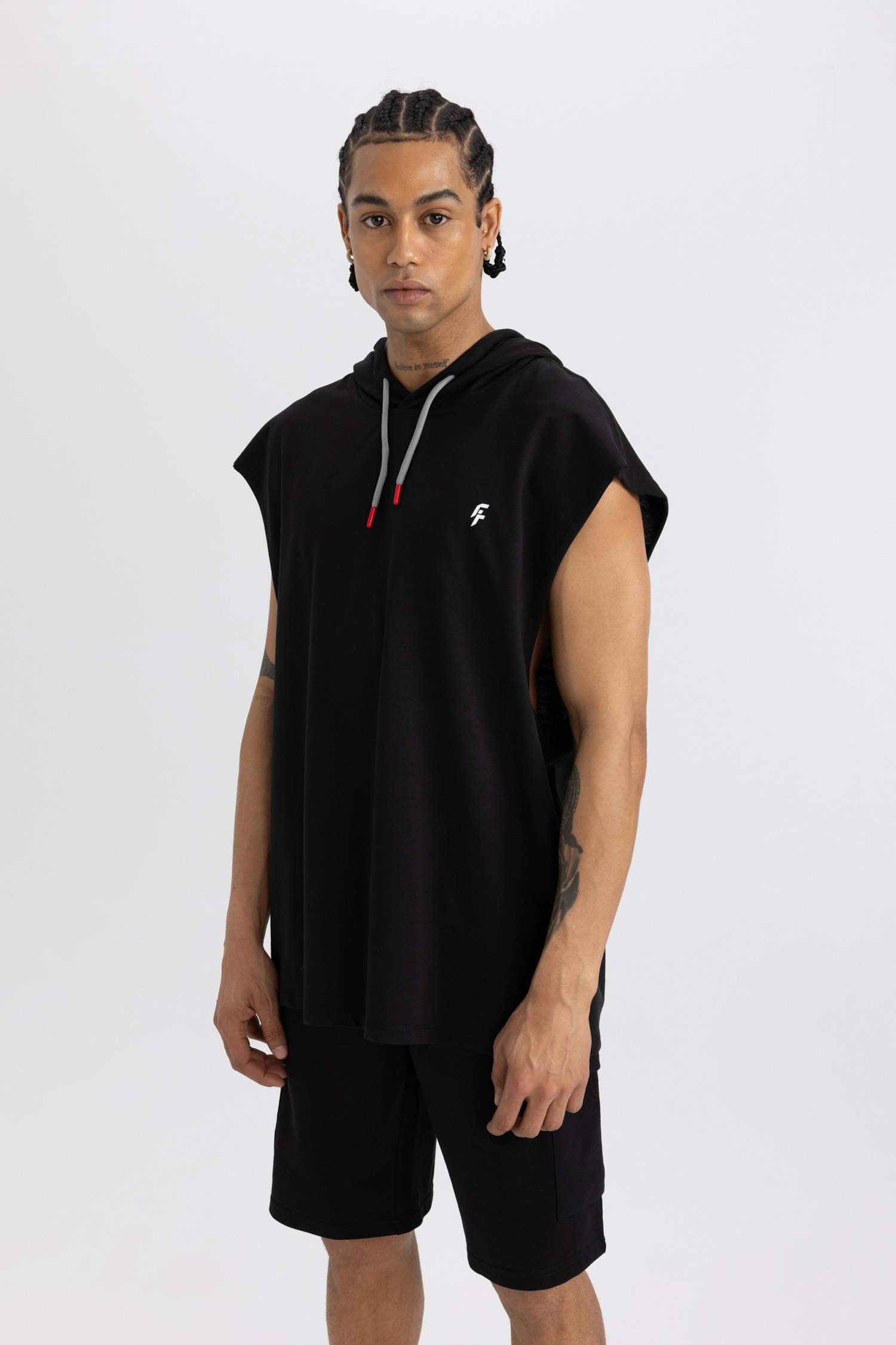 DeFactoFit Oversize Fit Printed Hooded Tank Top