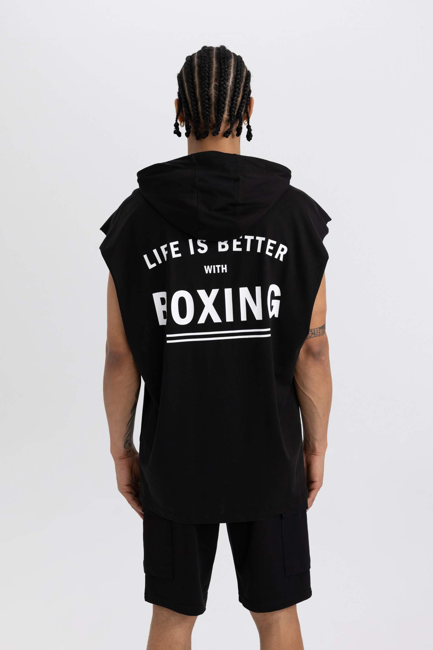 DeFactoFit Oversize Fit Printed Hooded Tank Top