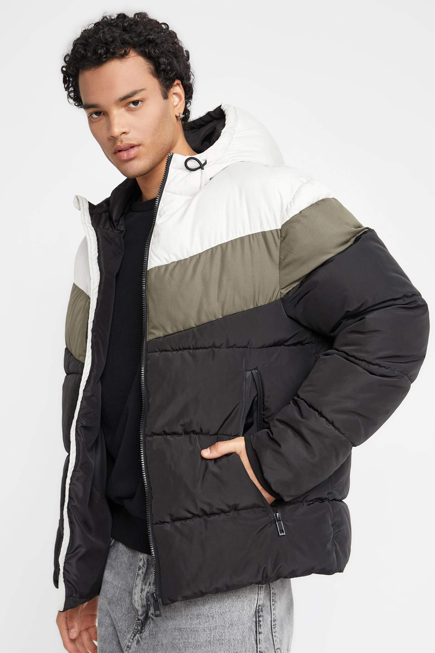 Su İtici Şişme Mont Kapüşonlu Fermuarlı Çift Cepli